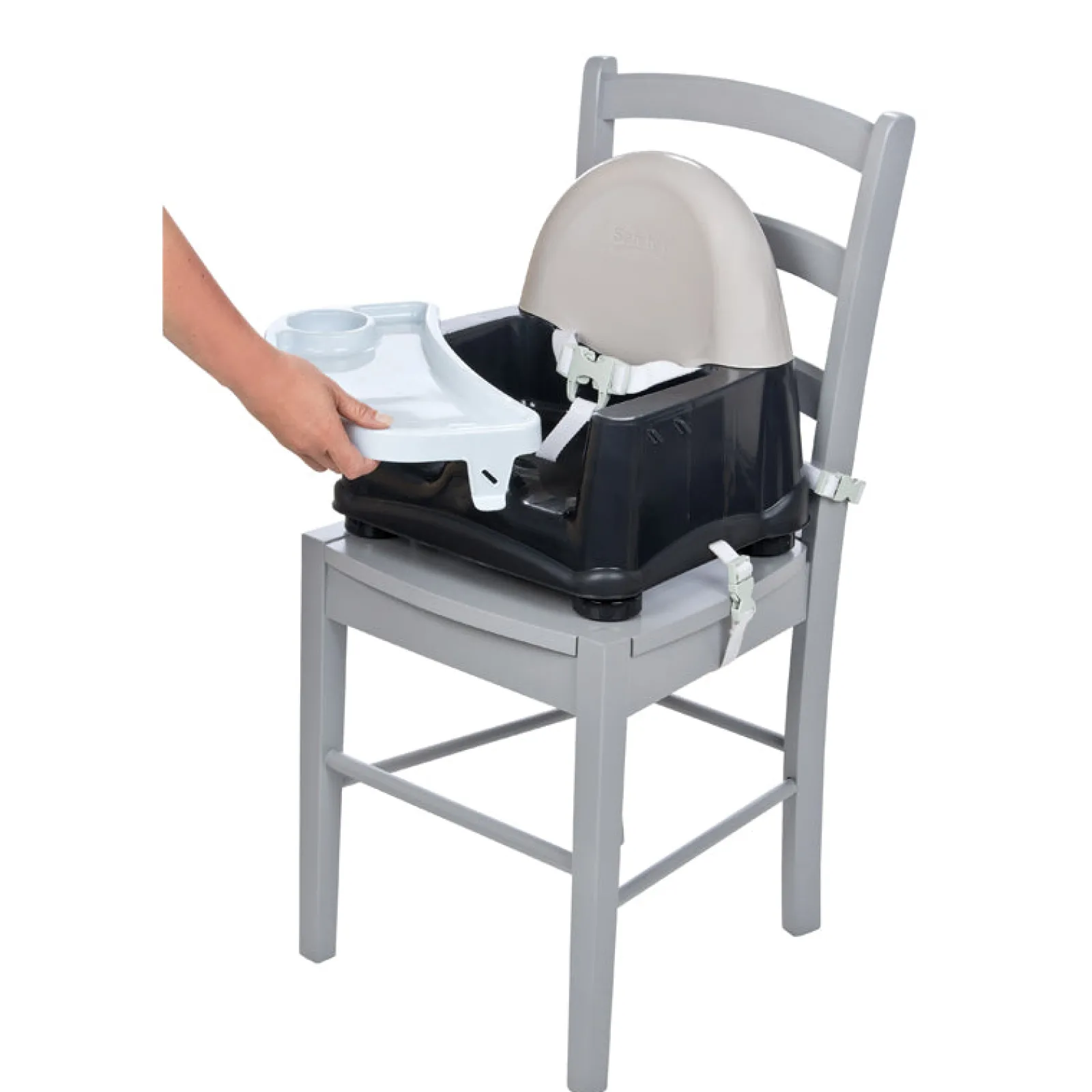 Little Helper Booster Seats & Support Seats | Easy Care Swing Tray Baby Booster Seat with Tray | Feeding Seat | Grey, Black & White