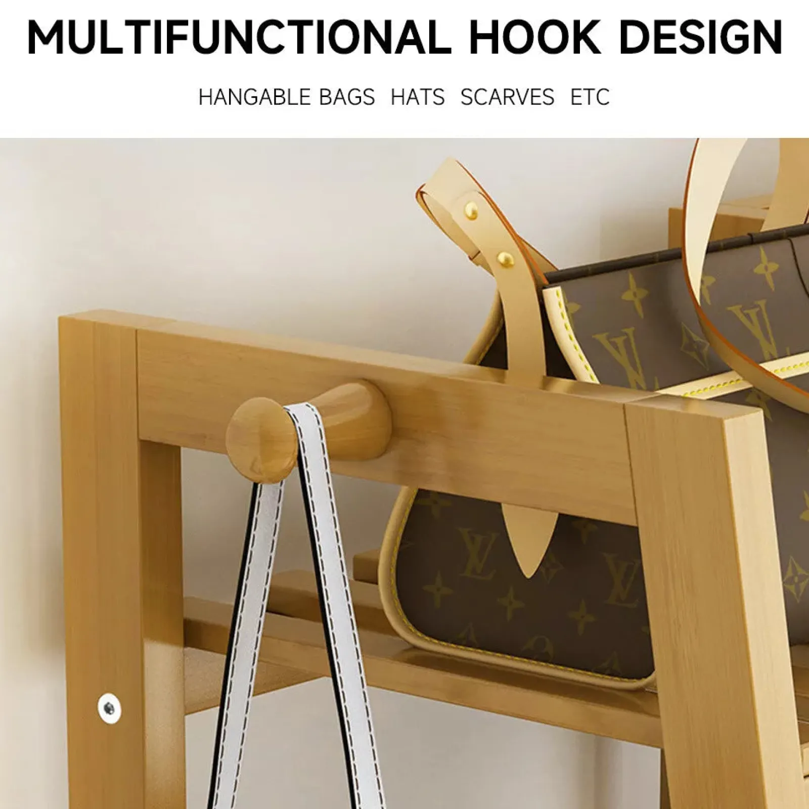Little Helper Role Play Toys & Pretend Play | Clothes Rail & Dressing Up Rails | Eco 100% Bamboo Wood | Clothes Rail | Clothes Rack | 2 Shelves & Side Hooks | Natural | 1.4m High