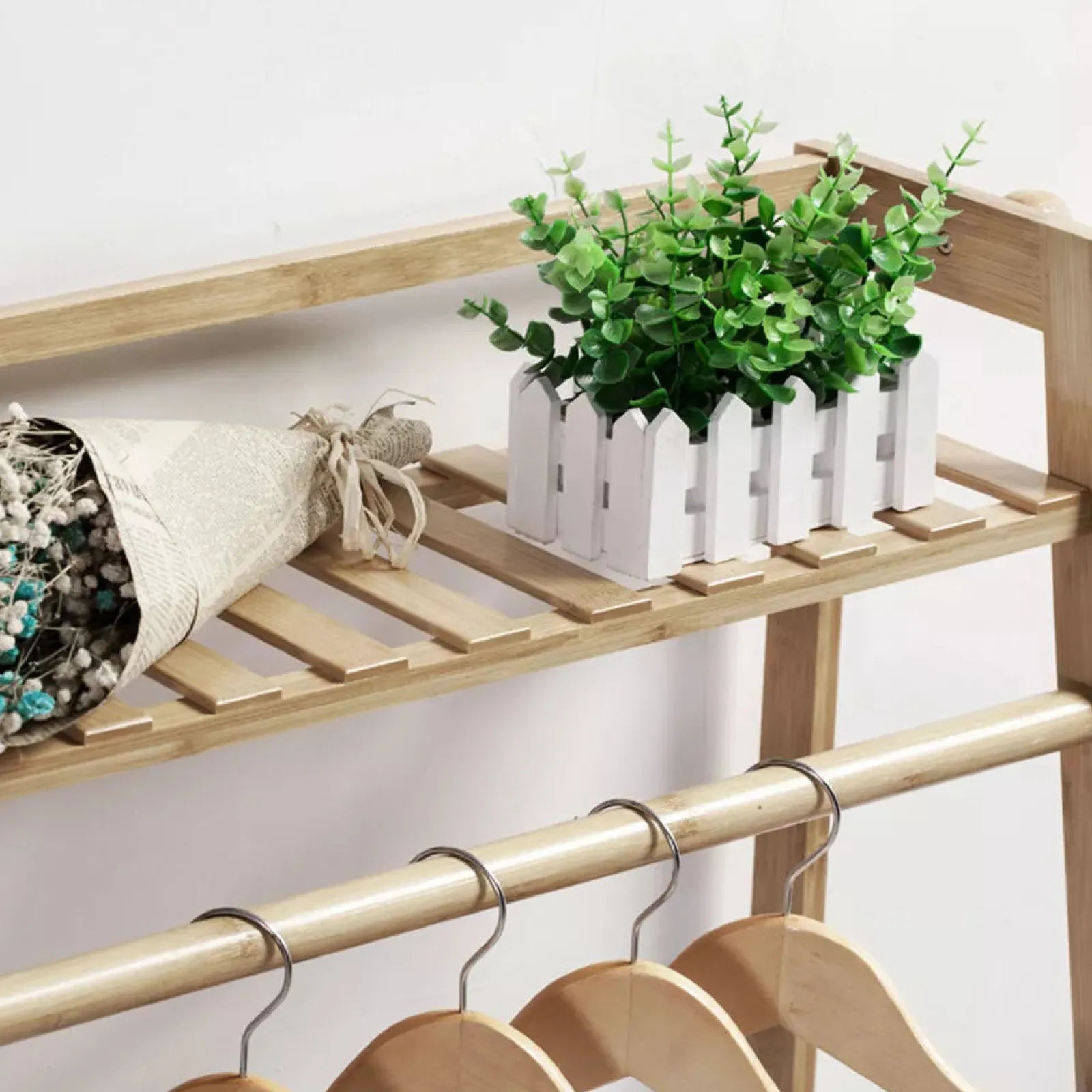 Little Helper Role Play Toys & Pretend Play | Clothes Rail & Dressing Up Rails | Eco 100% Bamboo Wood | Clothes Rail | Clothes Rack | 2 Shelves & Side Hooks | Natural | 1.4m High