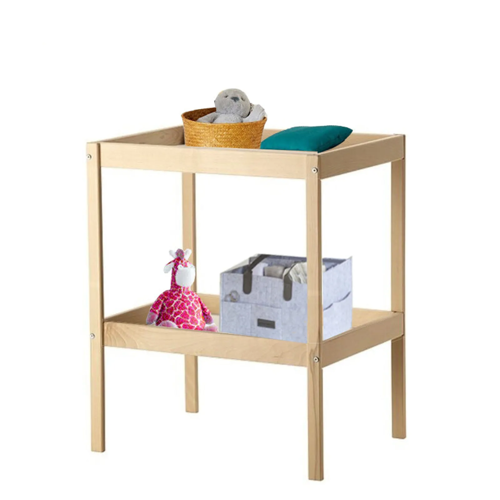 Little Helper Changing Units & Changing Tables & Dressers | Eco Beech Wood Open Baby Changing Unit | Table with Storage | Beech with White Shelves
