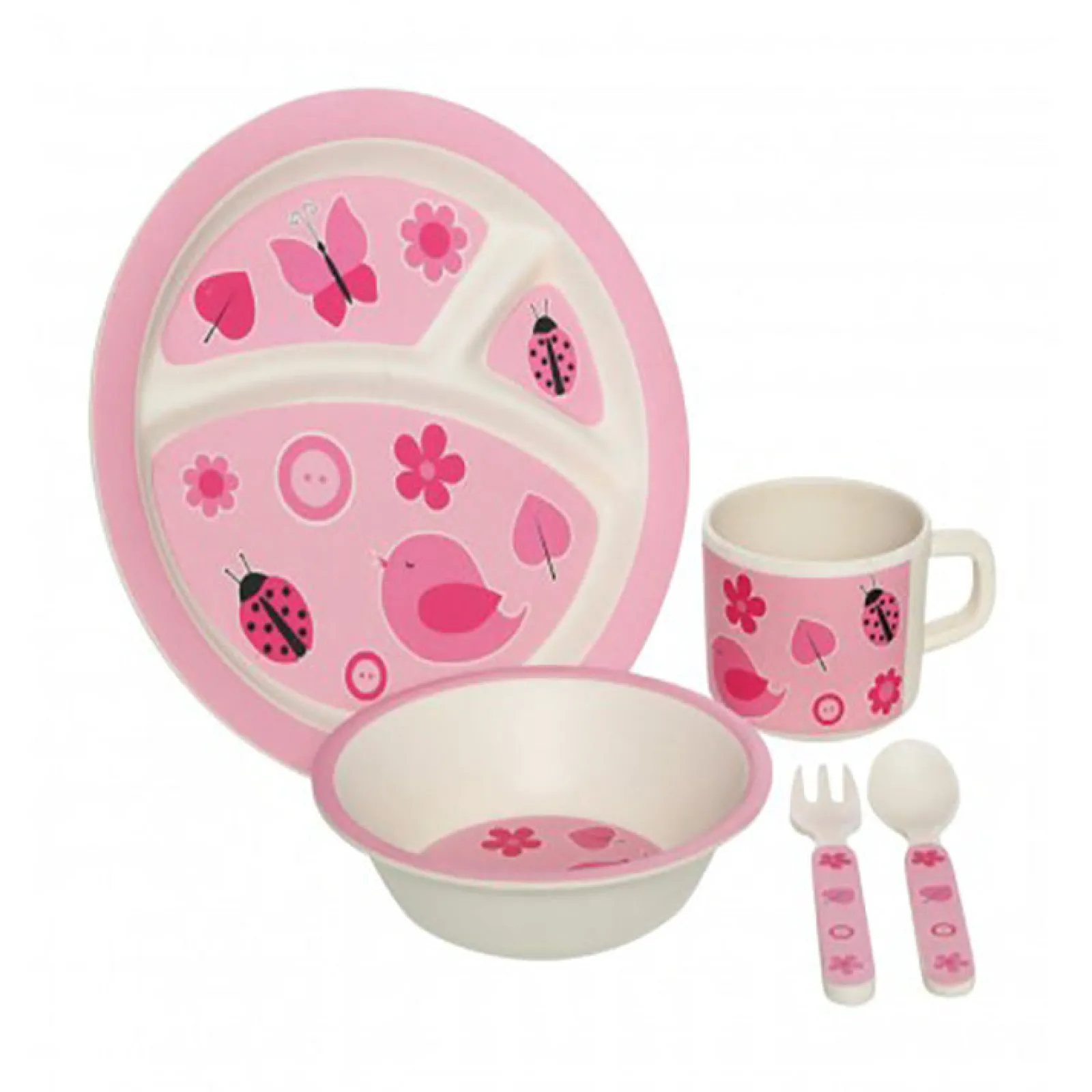 Little Helper Weaning & Feeding | Eco Conscious Bamboo Baby & Toddler Feeding Set | 5 Piece Set | Birds and Nature
