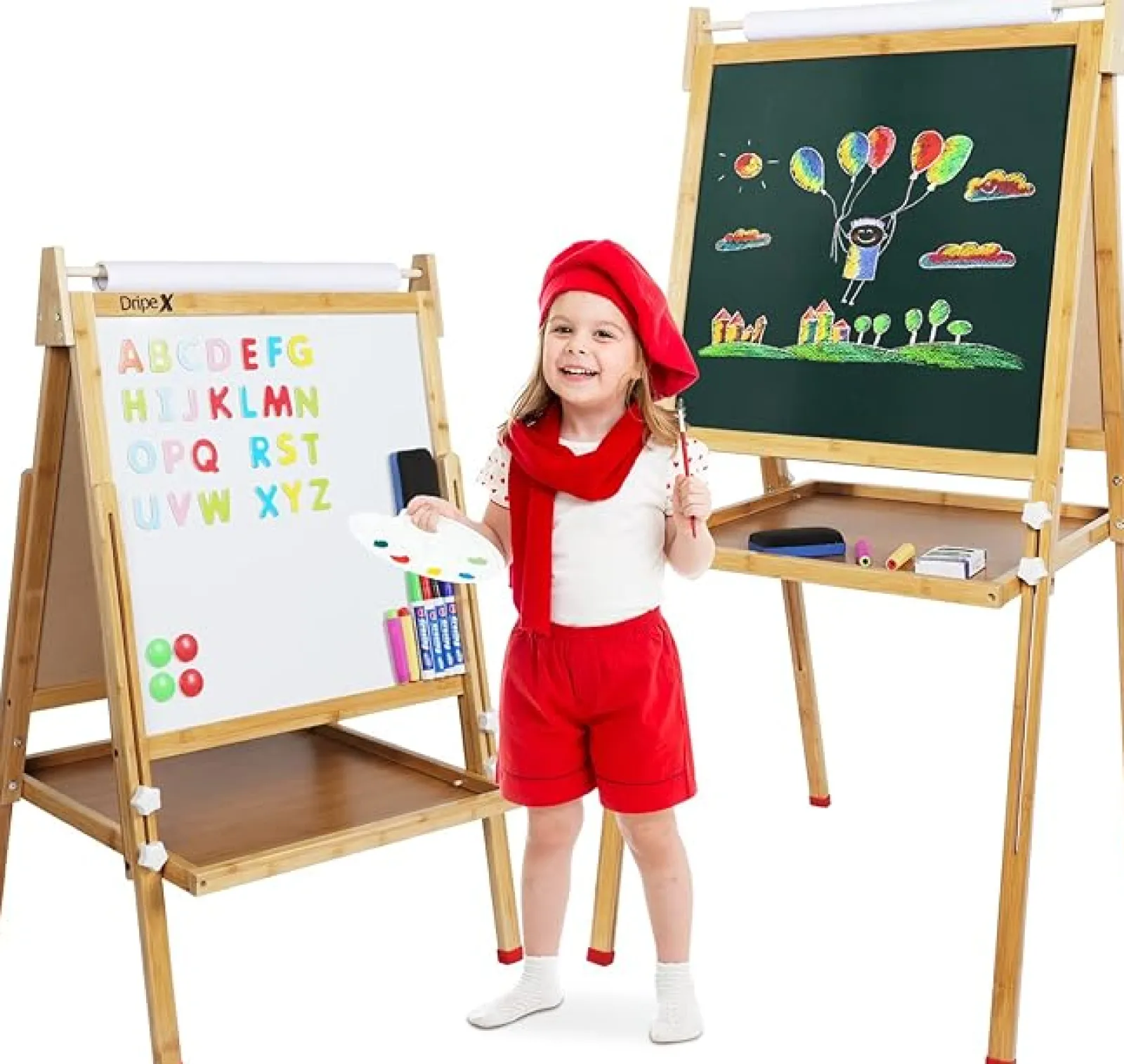 Little Helper Kids Arts & Crafts & Accessories | Easels & Accessories | Eco Conscious Bamboo Wood Height Adjustable Folding 3-in-1 Easel | Whiteboard | Blackboard Double Easel | 3-16 Years