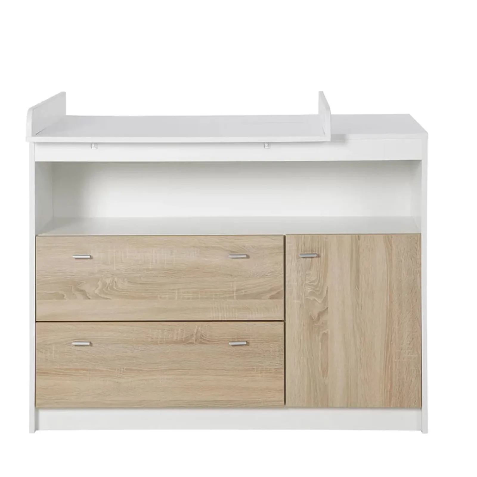 Little Helper Changing Units & Changing Tables & Dressers | Eco Conscious Sonoma Oak Wood Baby Changing Unit | Storage Pockets | Cupboard & 2 Drawers | Removable Topper | White & Oak
