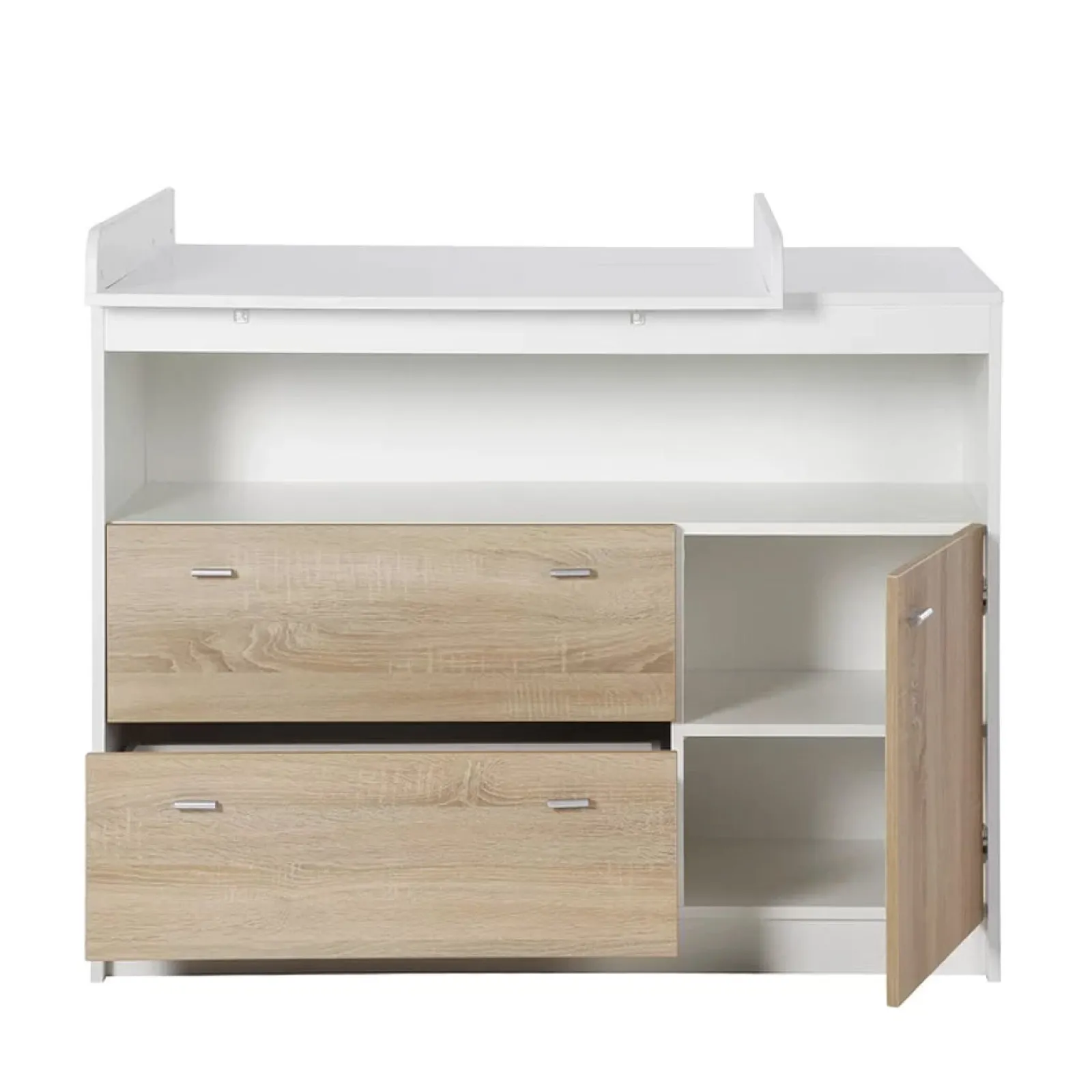 Little Helper Changing Units & Changing Tables & Dressers | Eco Conscious Sonoma Oak Wood Baby Changing Unit | Storage Pockets | Cupboard & 2 Drawers | Removable Topper | White & Oak