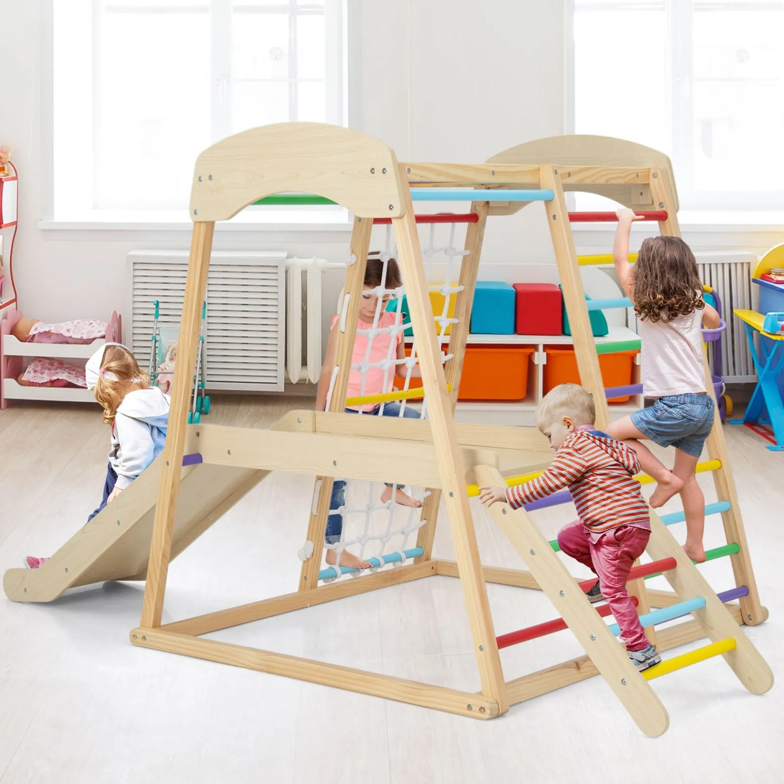 Little Helper Kids Climbing Frames & Activity Toys | Montessori Toys & Products | Eco Conscious Wooden 6-in-1 Indoor Jungle Gym | Kids Playground Climber | Slide | 12m+