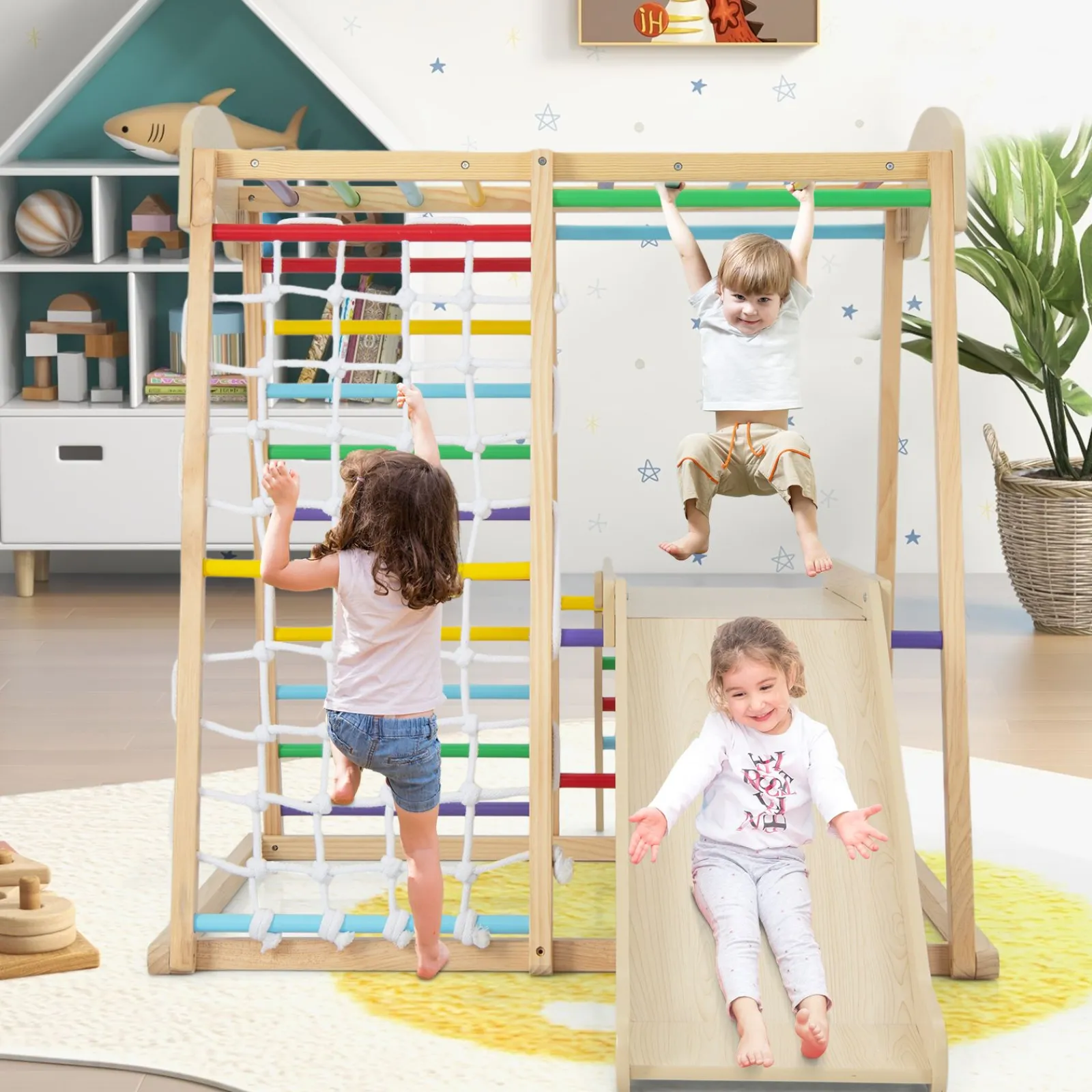 Little Helper Kids Climbing Frames & Activity Toys | Montessori Toys & Products | Eco Conscious Wooden 6-in-1 Indoor Jungle Gym | Kids Playground Climber | Slide | 12m+