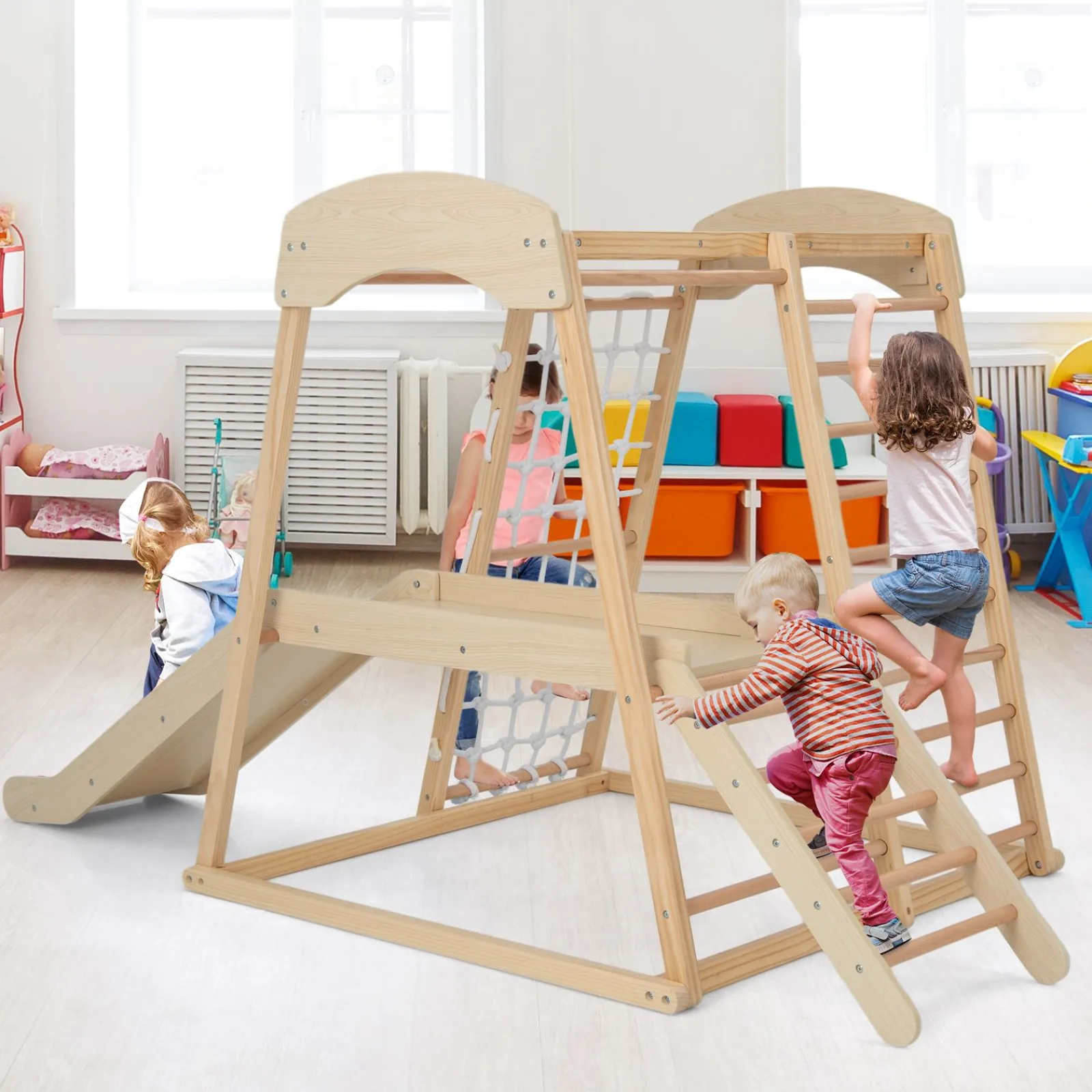 Little Helper Kids Climbing Frames & Activity Toys | Montessori Toys & Products | Eco Conscious Wooden 6-in-1 Indoor Jungle Gym | Kids Playground Climber | Slide | 12m+