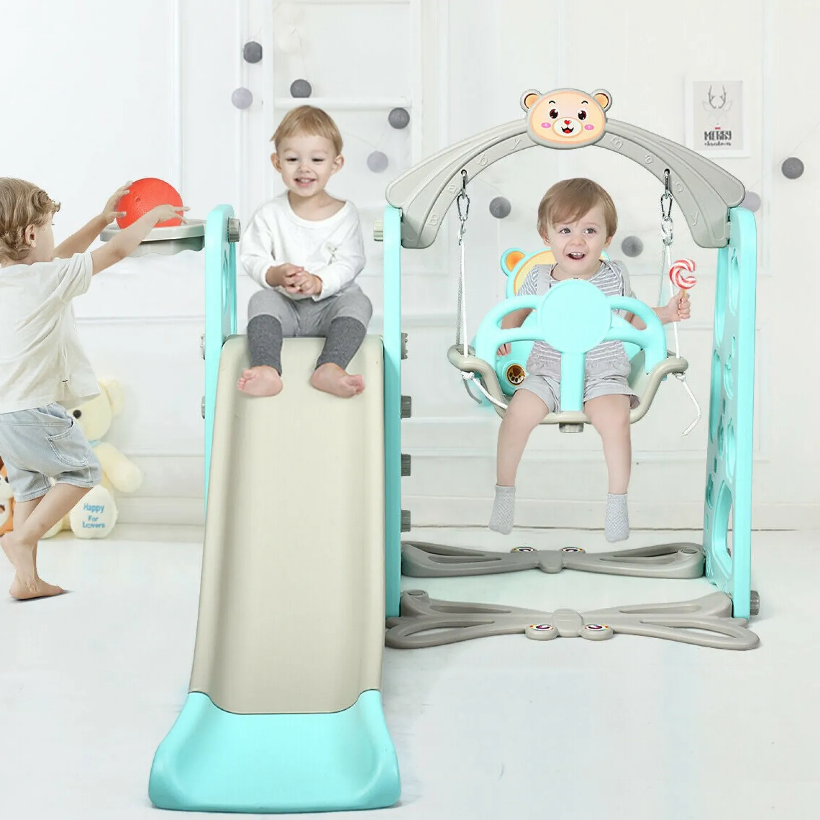 Little Helper Swing & Slide Sets & Garden Play & Trampolines | Activity Toys | Eco Friendly | Non-Toxic | 3-in-1 Toddler Swing & Slide Set | Indoor & Outdoor | Aqua & Grey | 1-6 years