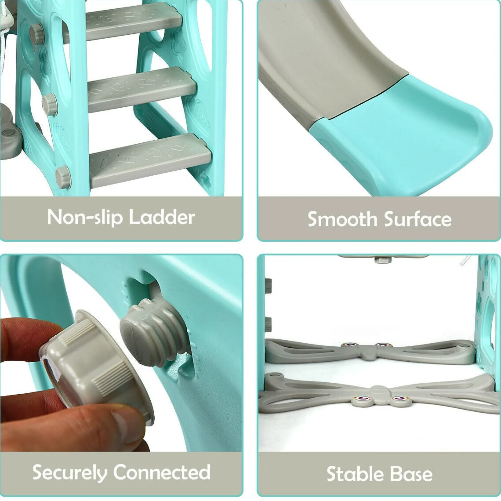 Little Helper Swing & Slide Sets & Garden Play & Trampolines | Activity Toys | Eco Friendly | Non-Toxic | 3-in-1 Toddler Swing & Slide Set | Indoor & Outdoor | Aqua & Grey | 1-6 years