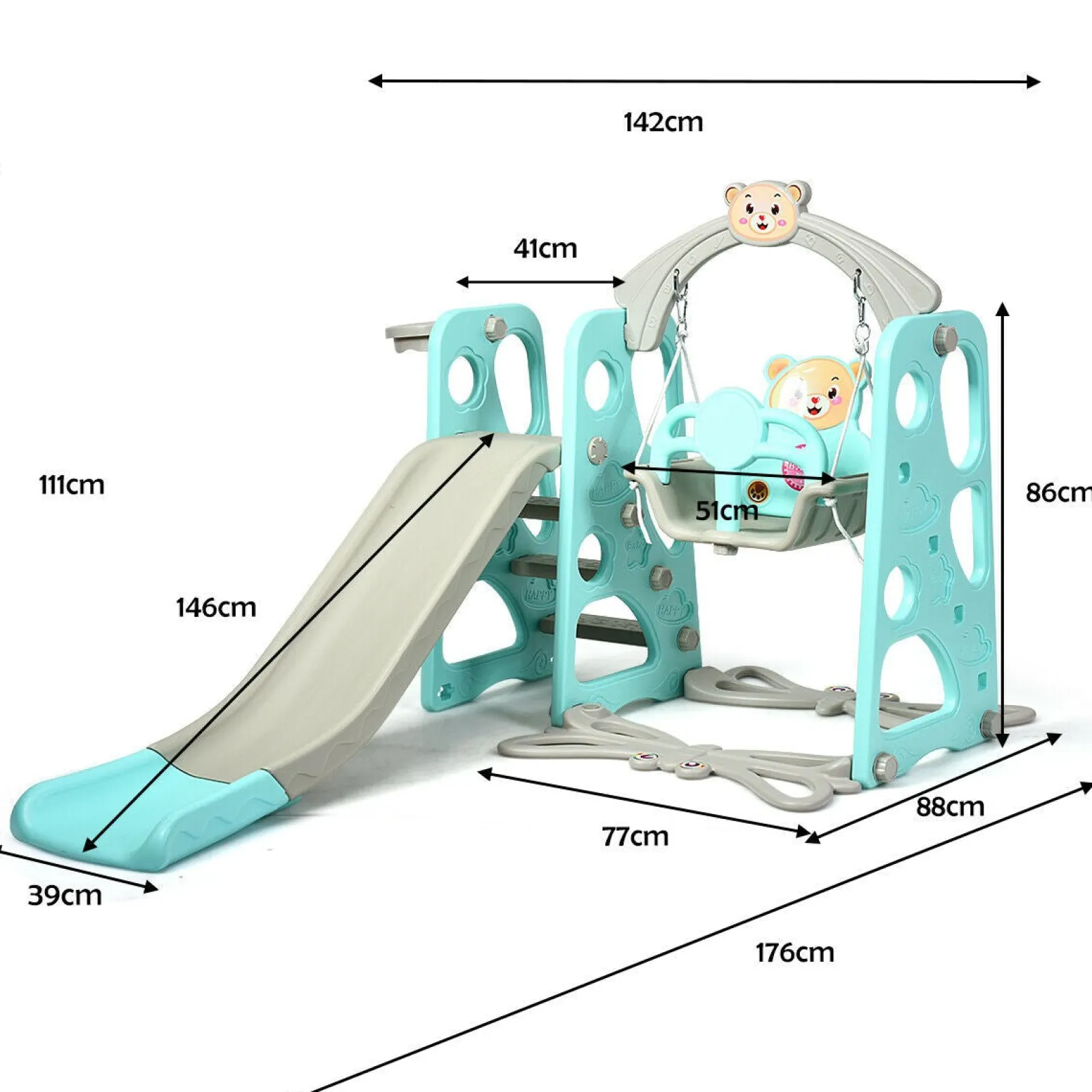 Little Helper Swing & Slide Sets & Garden Play & Trampolines | Activity Toys | Eco Friendly | Non-Toxic | 3-in-1 Toddler Swing & Slide Set | Indoor & Outdoor | Aqua & Grey | 1-6 years