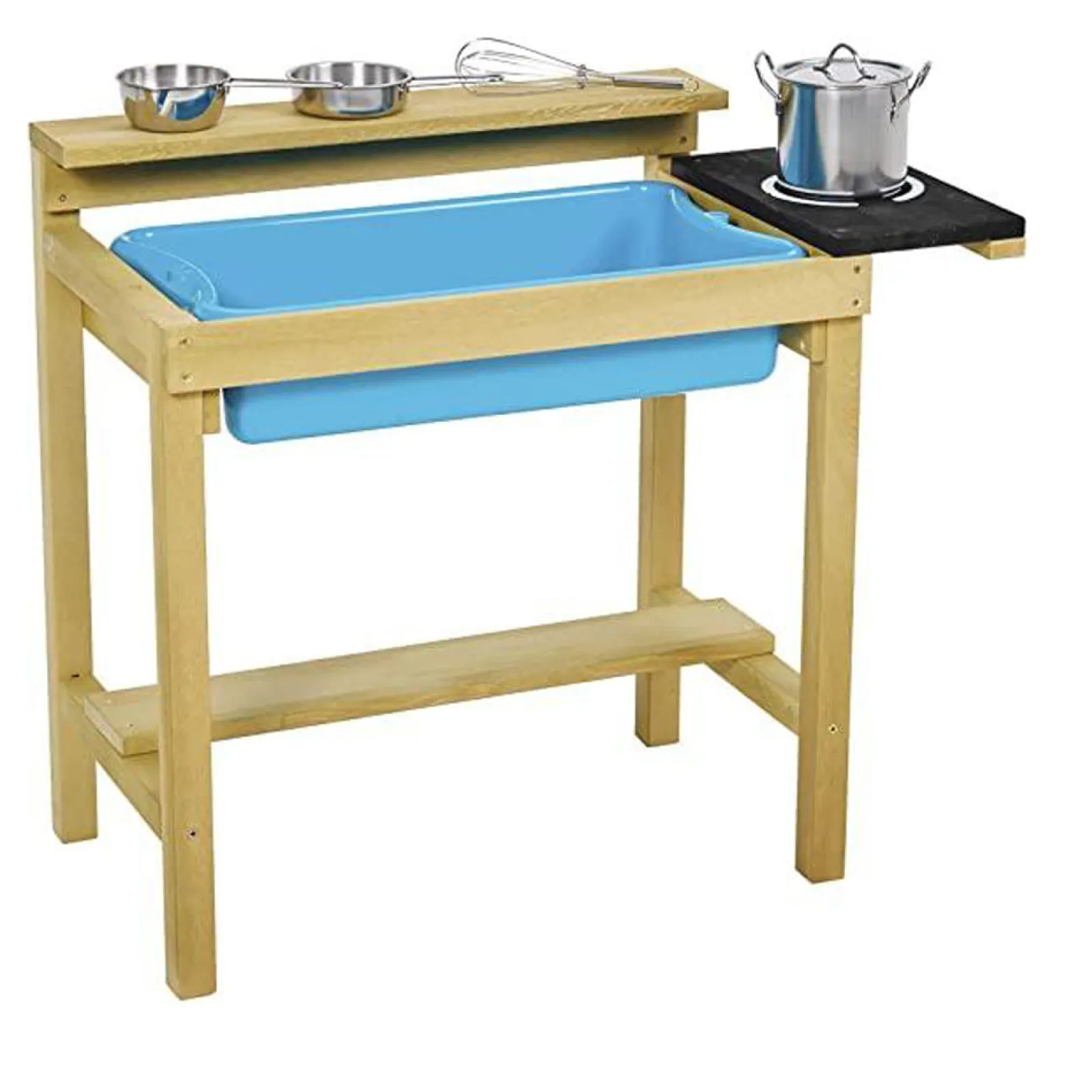 Little Helper Sand & Water Table & Sandpits & Mud Kitchens | Toy Kitchens | Eco Friendly Montessori Natural Wood Kids Mud Kitchen with 4PC Utensils | Wooden Toy Kitchen | 3 Years+