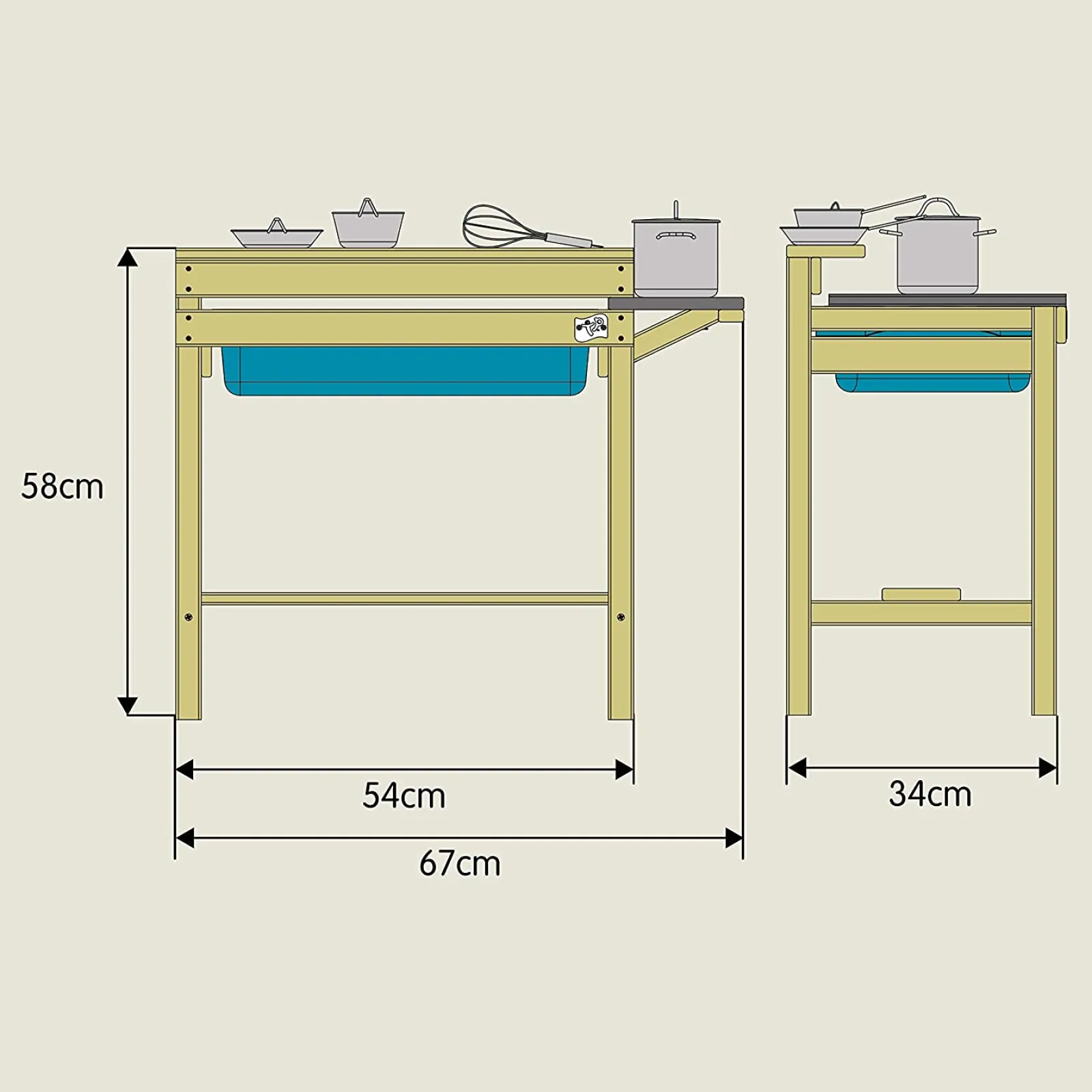 Little Helper Sand & Water Table & Sandpits & Mud Kitchens | Toy Kitchens | Eco Friendly Montessori Natural Wood Kids Mud Kitchen with 4PC Utensils | Wooden Toy Kitchen | 3 Years+