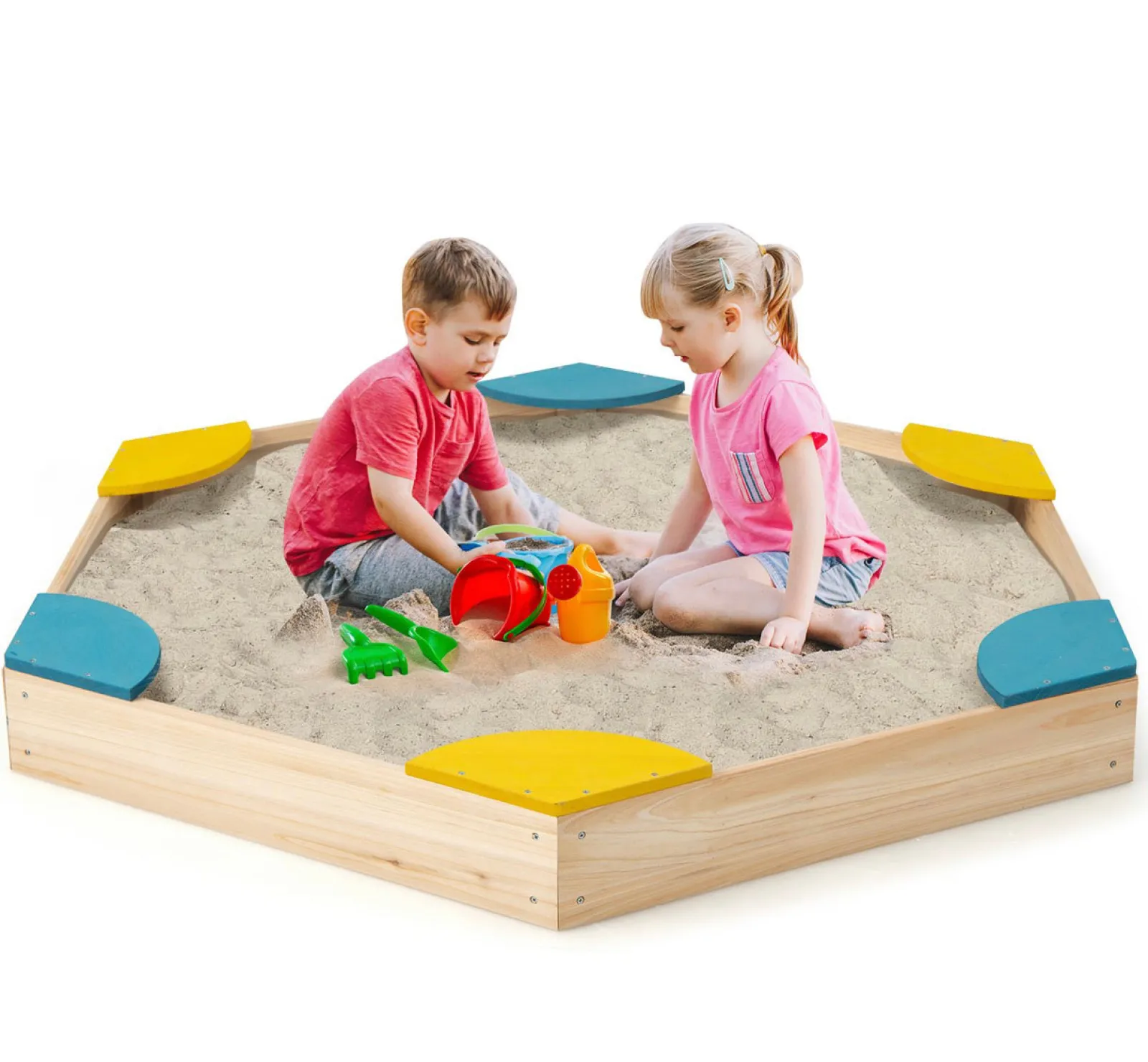 Little Helper Sand & Water Table & Sandpits & Mud Kitchens | Eco FSC Montessori Cedar Wood Sandpit | 6 Corner Seats | 140 x 122 cm