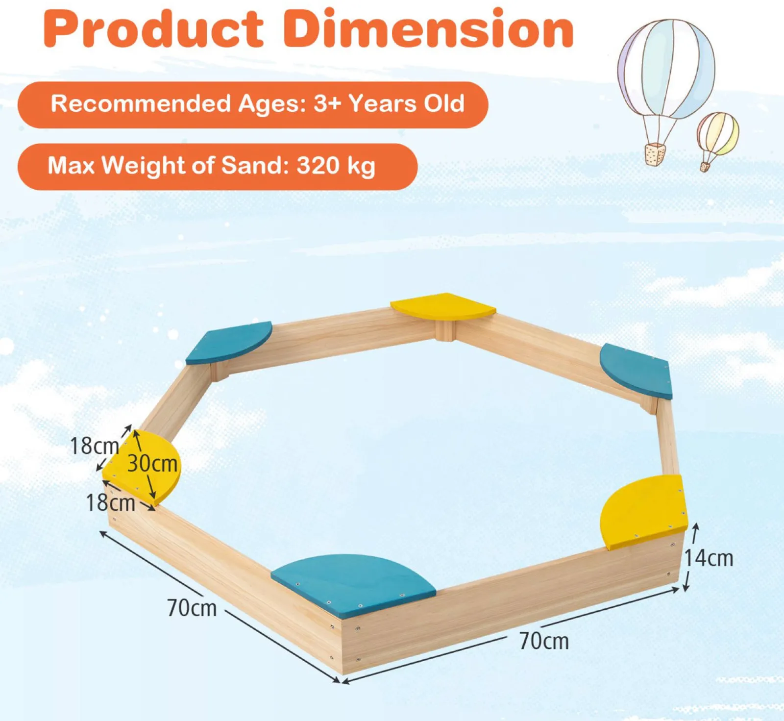 Little Helper Sand & Water Table & Sandpits & Mud Kitchens | Eco FSC Montessori Cedar Wood Sandpit | 6 Corner Seats | 140 x 122 cm