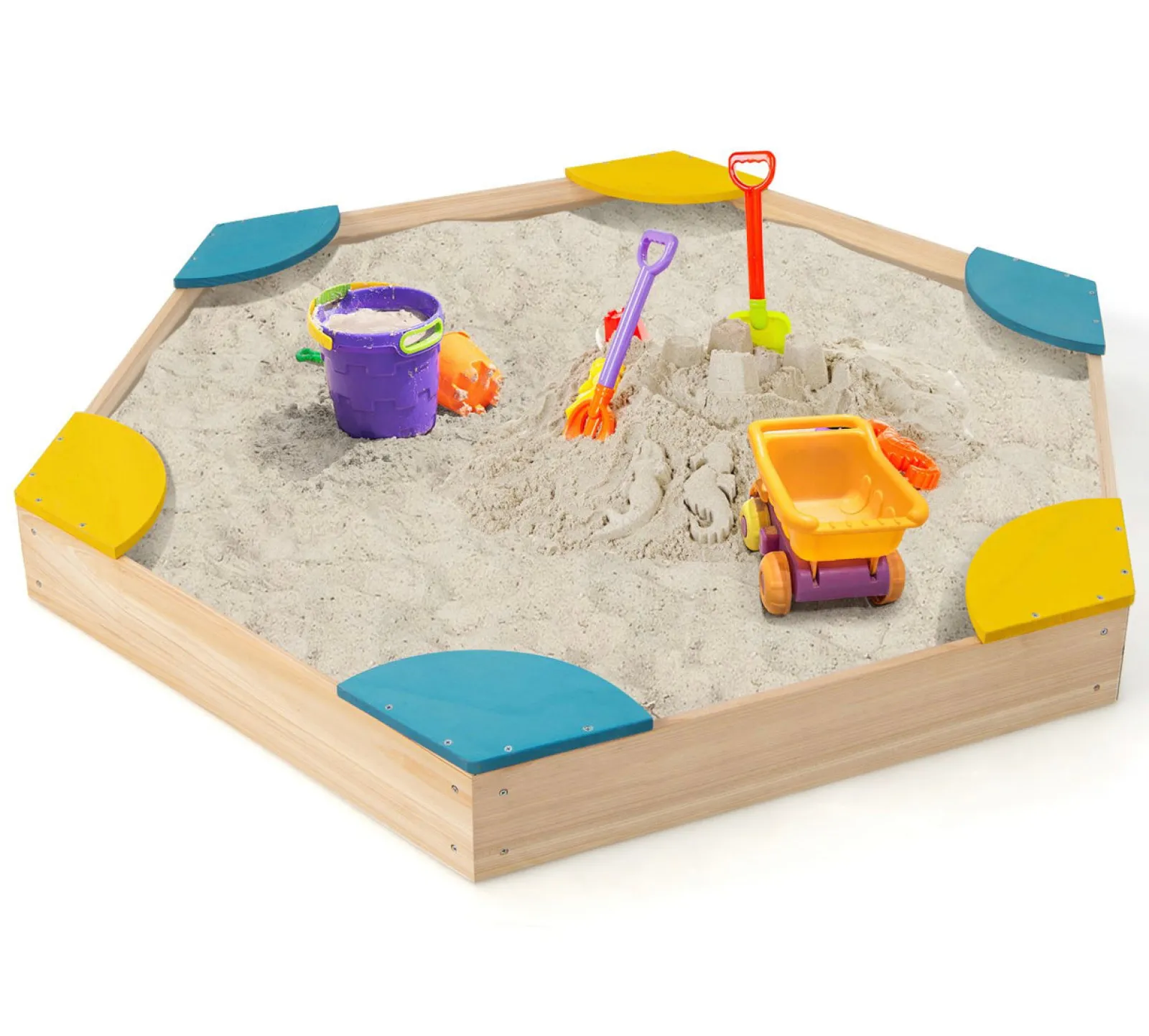 Little Helper Sand & Water Table & Sandpits & Mud Kitchens | Eco FSC Montessori Cedar Wood Sandpit | 6 Corner Seats | 140 x 122 cm