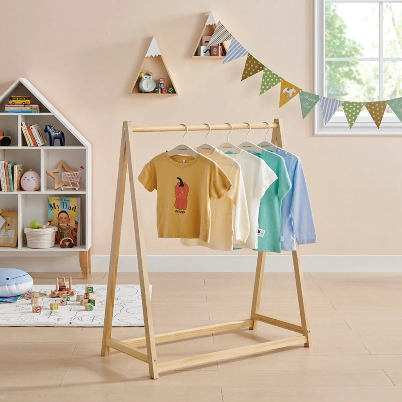 Little Helper Montessori Toys & Products | Clothes Rail & Dressing Up Rails | 100% Eco Natural Pine Wooden Montessori Clothes Rail | Dress Up Rail | Natural | 96cm high