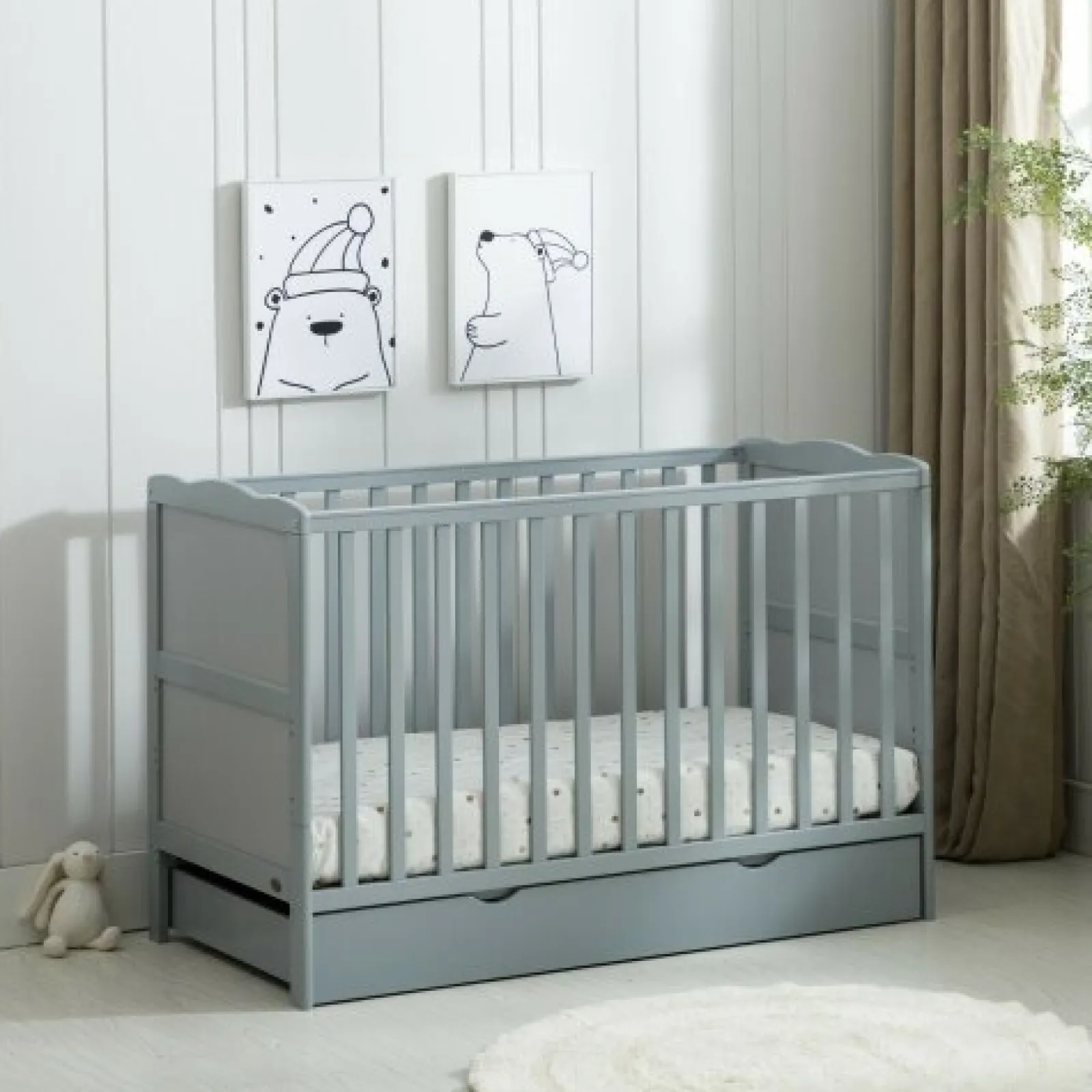 Little Helper Cot Beds | Cot Beds | Eco New Zealand Pine PEBBLES 2-in-1 Height Adjustable Cot Bed | Underbed Storage | Junior Bed | Warm Grey
