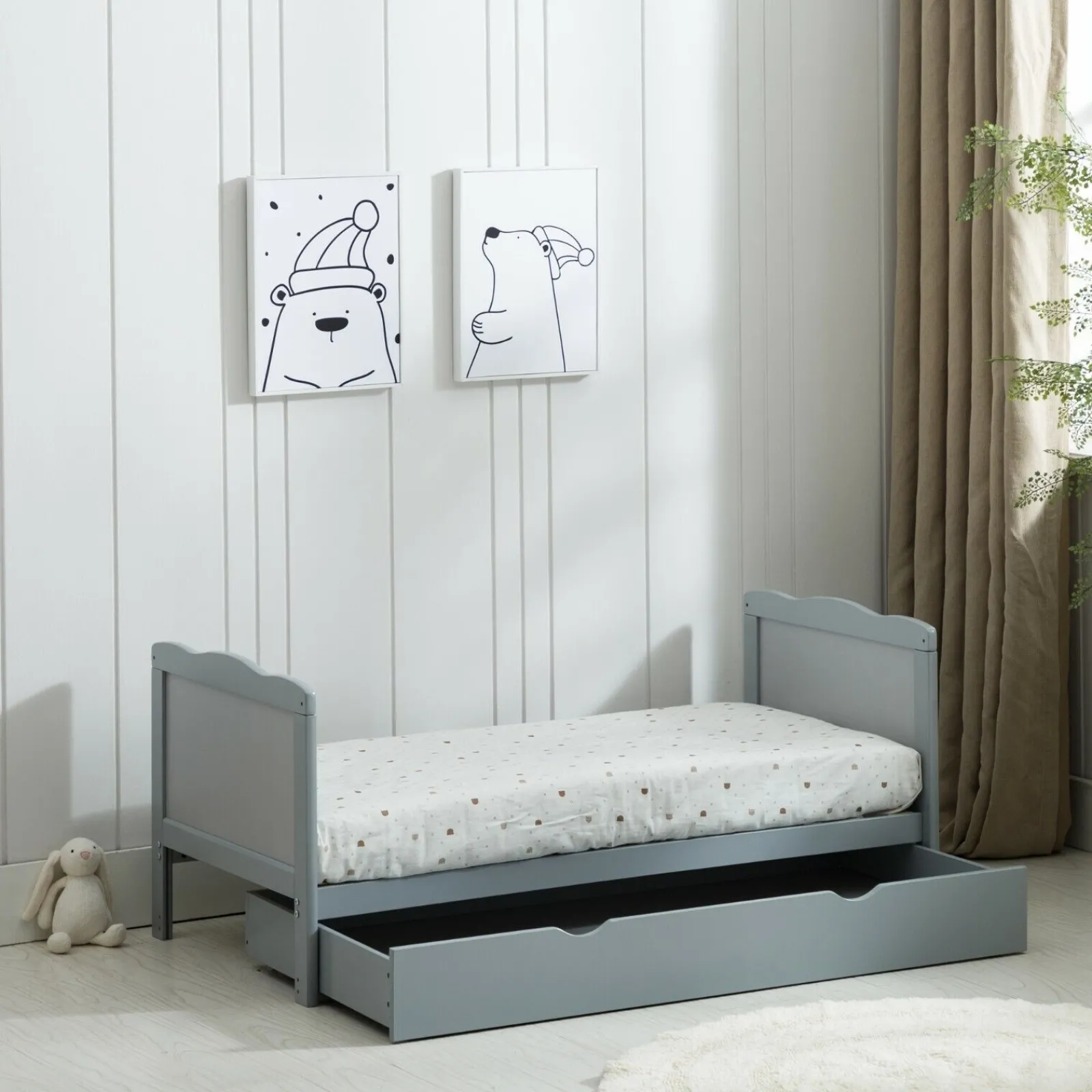 Little Helper Cot Beds | Cot Beds | Eco New Zealand Pine PEBBLES 2-in-1 Height Adjustable Cot Bed | Underbed Storage | Junior Bed | Warm Grey