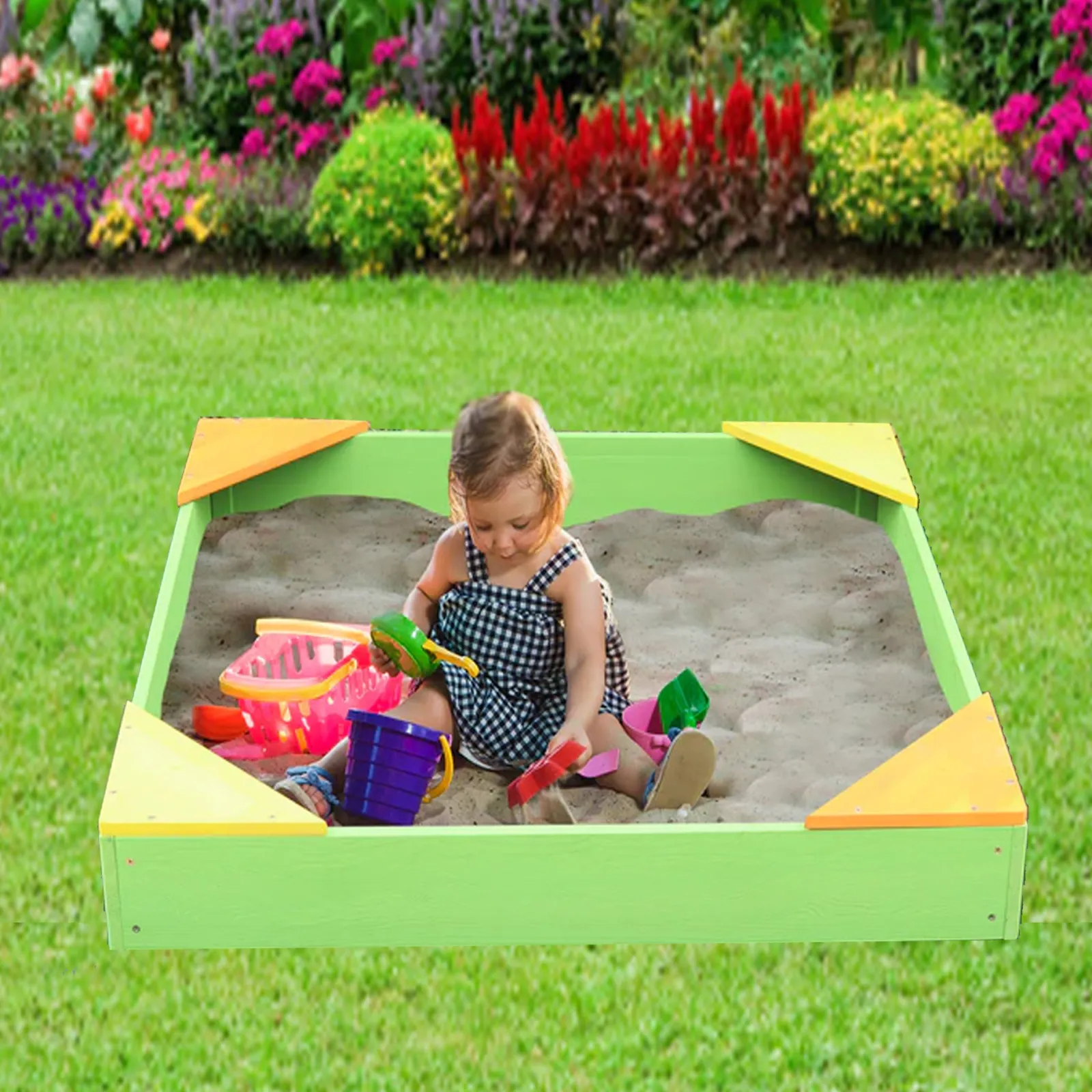 Little Helper Sand & Water Table & Sandpits & Mud Kitchens | 100% Eco Rot Resistant FSC Cypress Montessori Wooden Sandpit | Base Liner | Waterproof Cover | 90 x 90cm