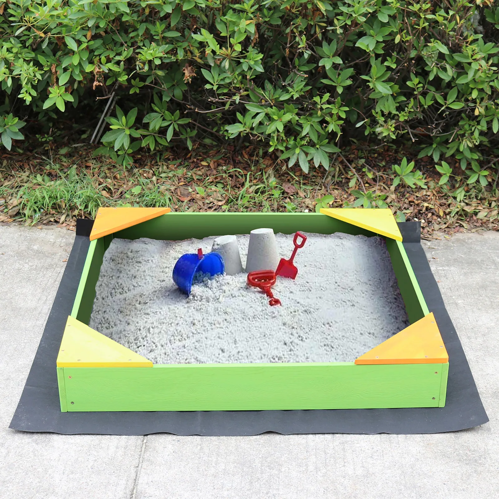 Little Helper Sand & Water Table & Sandpits & Mud Kitchens | 100% Eco Rot Resistant FSC Cypress Montessori Wooden Sandpit | Base Liner | Waterproof Cover | 90 x 90cm