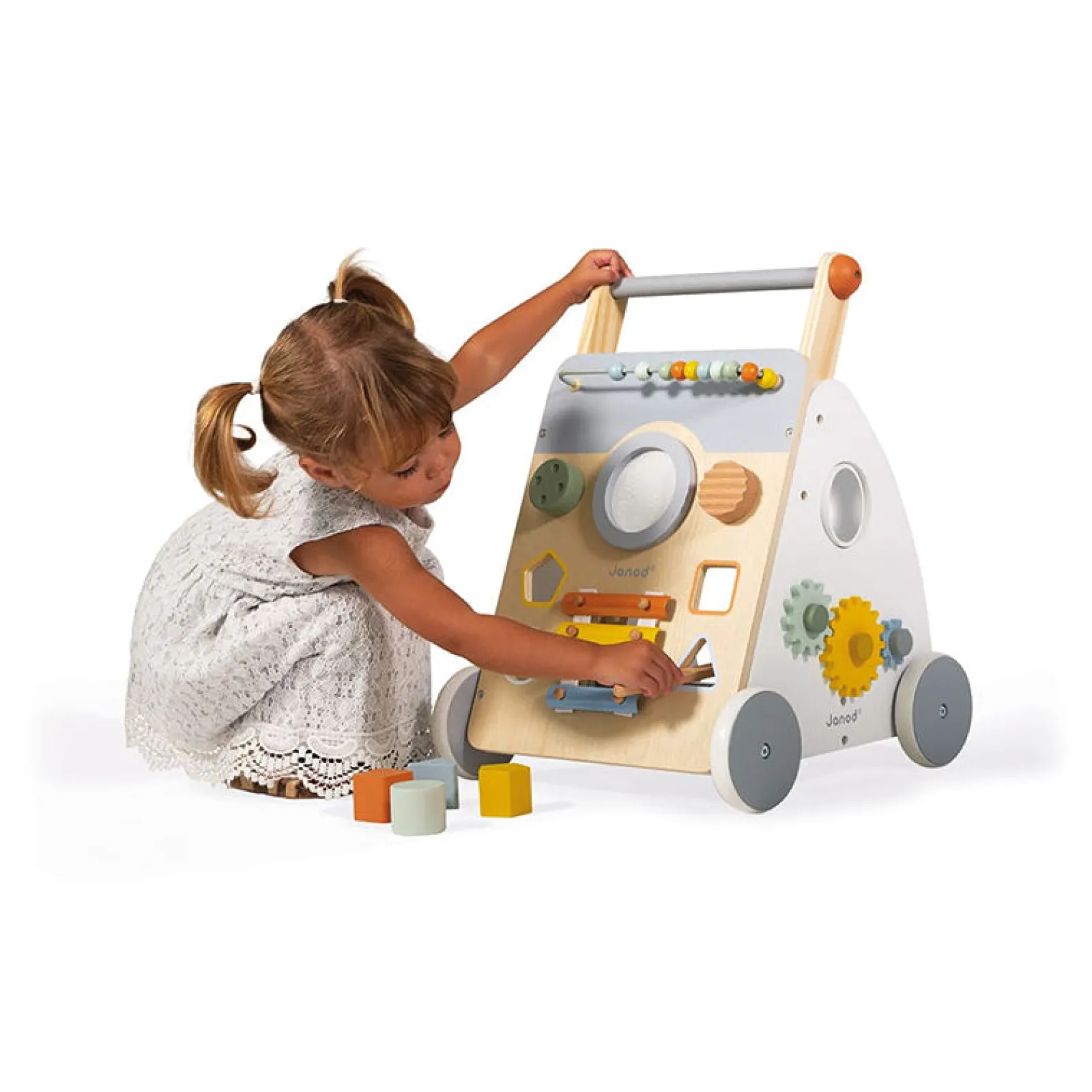 Little Helper Wooden Toys & Educational Toys | Montessori Toys & Products | 100% Eco Wooden Montessori 9-Piece Activity Baby Walker | Removable Brake | 12m+