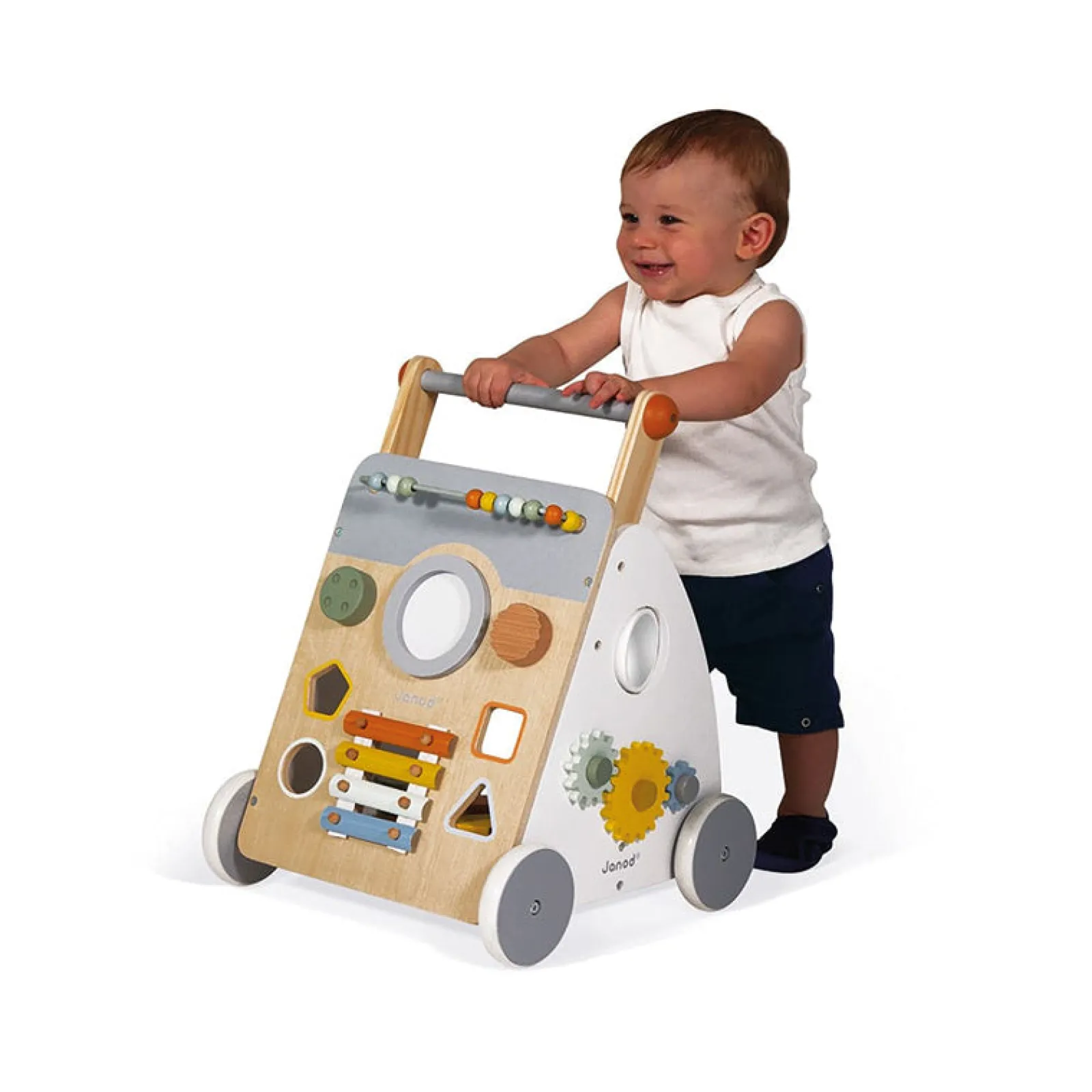 Little Helper Wooden Toys & Educational Toys | Montessori Toys & Products | 100% Eco Wooden Montessori 9-Piece Activity Baby Walker | Removable Brake | 12m+