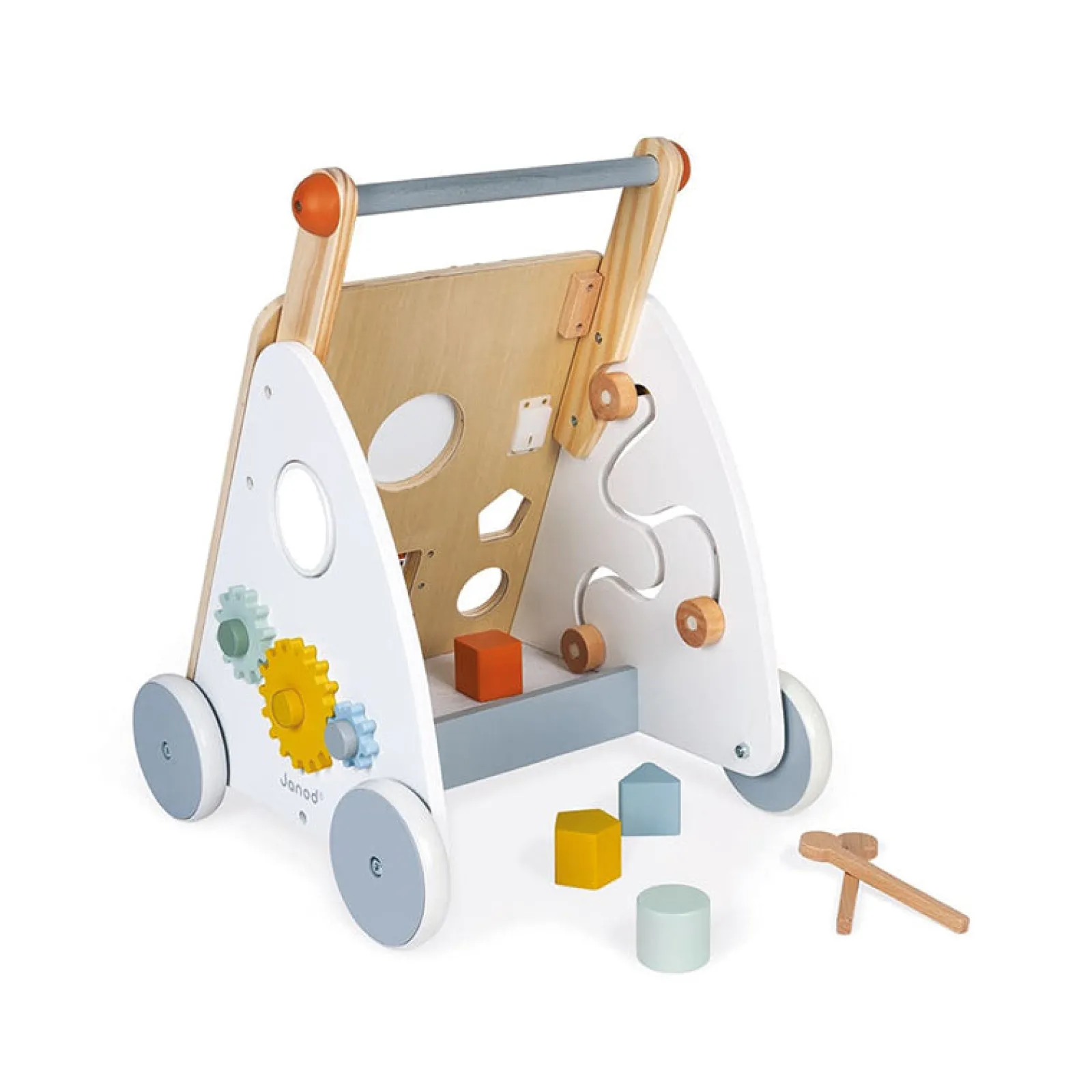 Little Helper Wooden Toys & Educational Toys | Montessori Toys & Products | 100% Eco Wooden Montessori 9-Piece Activity Baby Walker | Removable Brake | 12m+