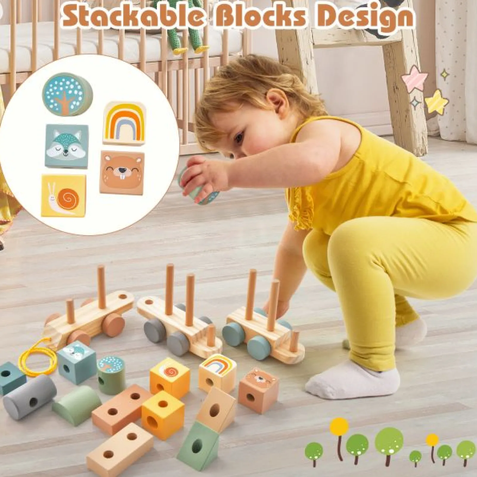 Little Helper Wooden Toys & Educational Toys | Role Play Toys & Pretend Play | 100% Eco Wooden Pull Along Stacking Train Set | Wooden Toy | Stacking Blocks | 18m+