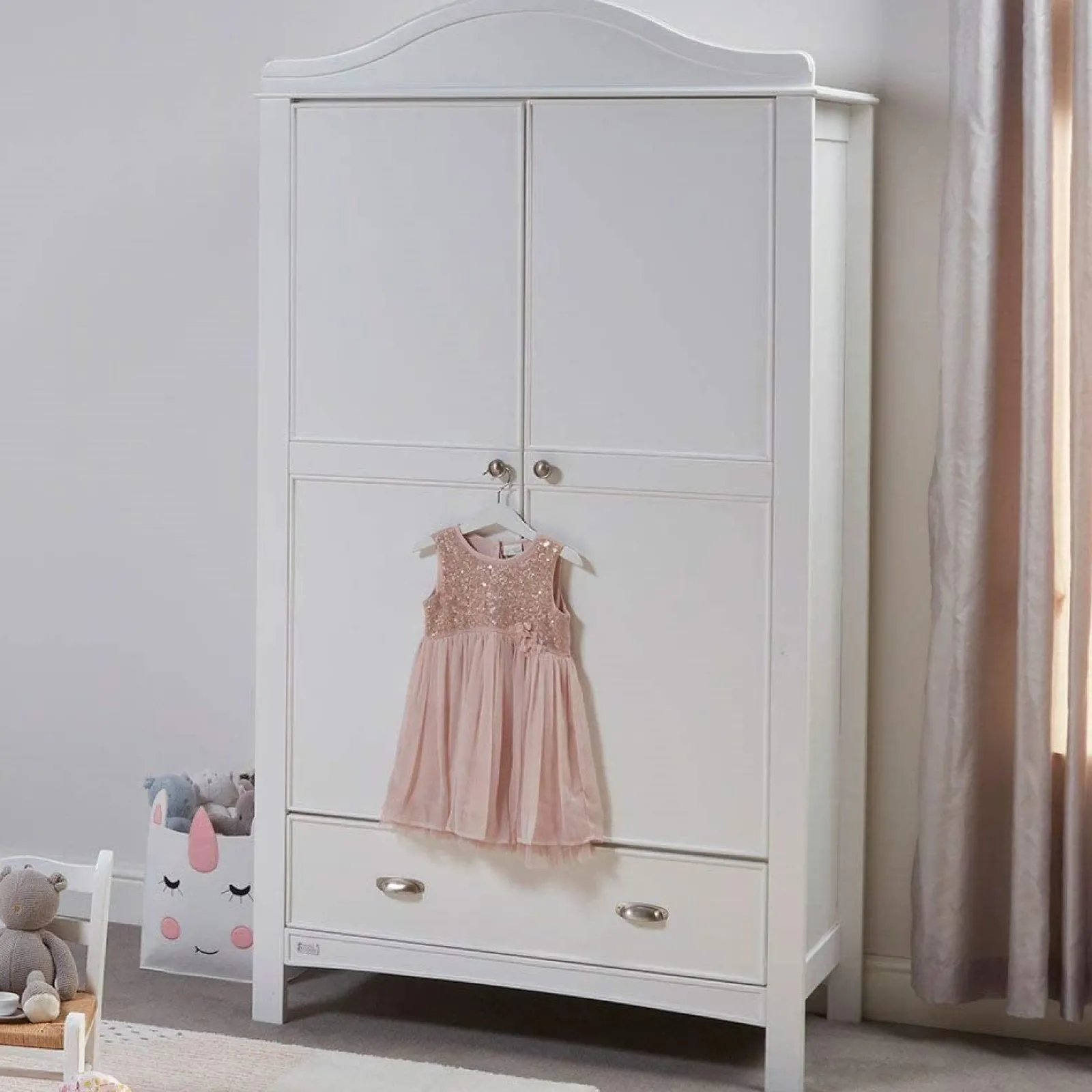 Little Helper Nursery Wardrobes | Eco-Conscious Double Wooden Nursery Wardrobe | White | Versailles Collection