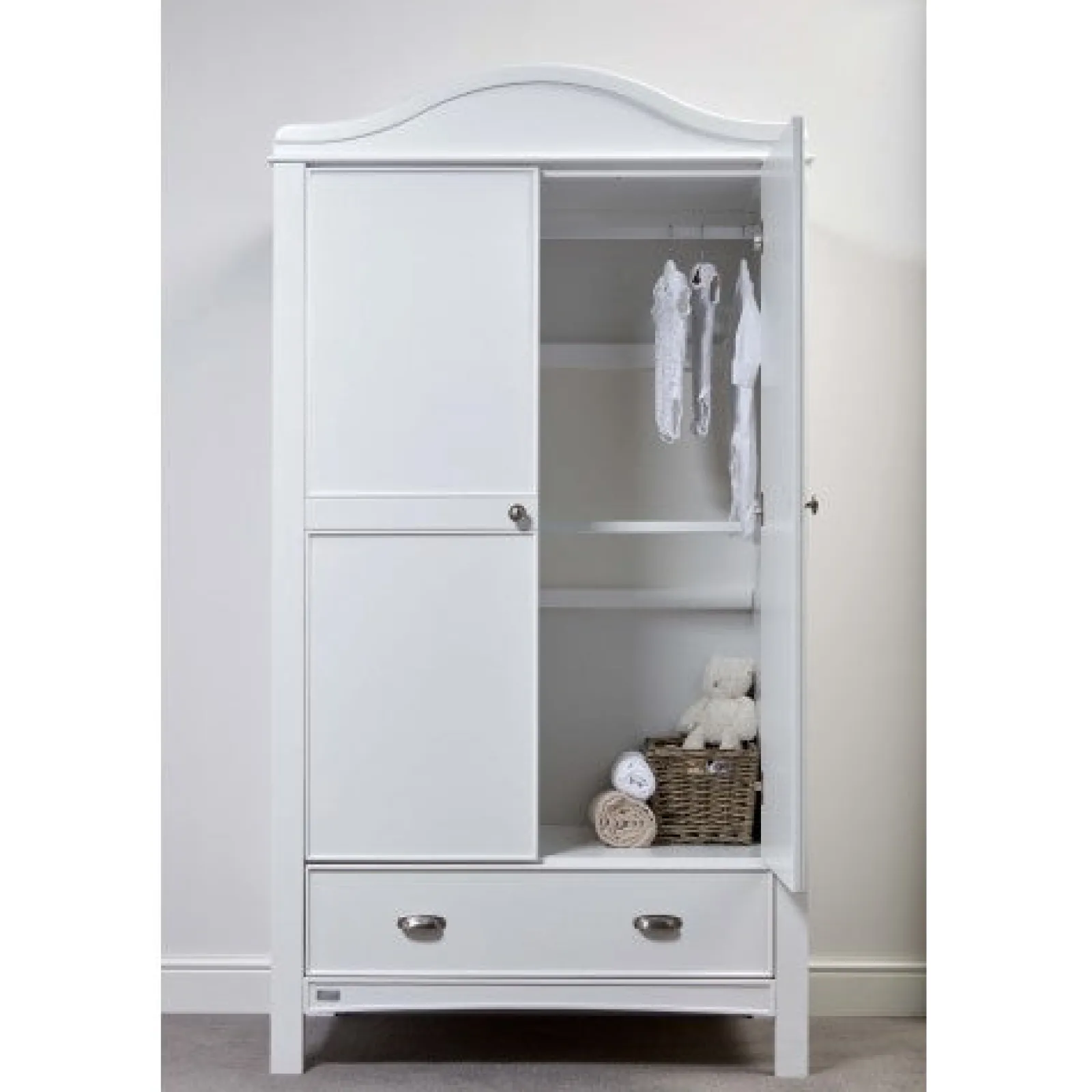 Little Helper Nursery Wardrobes | Eco-Conscious Double Wooden Nursery Wardrobe | White | Versailles Collection
