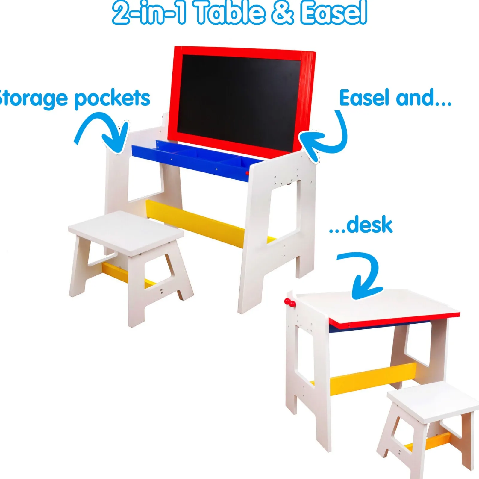 Little Helper Kids Arts & Crafts & Accessories | Easels & Accessories | Eco-Conscious Solid Wood 2-in-1 Desk & Stool Set with Easel, Storage & Paper Roll | 3-8 Years