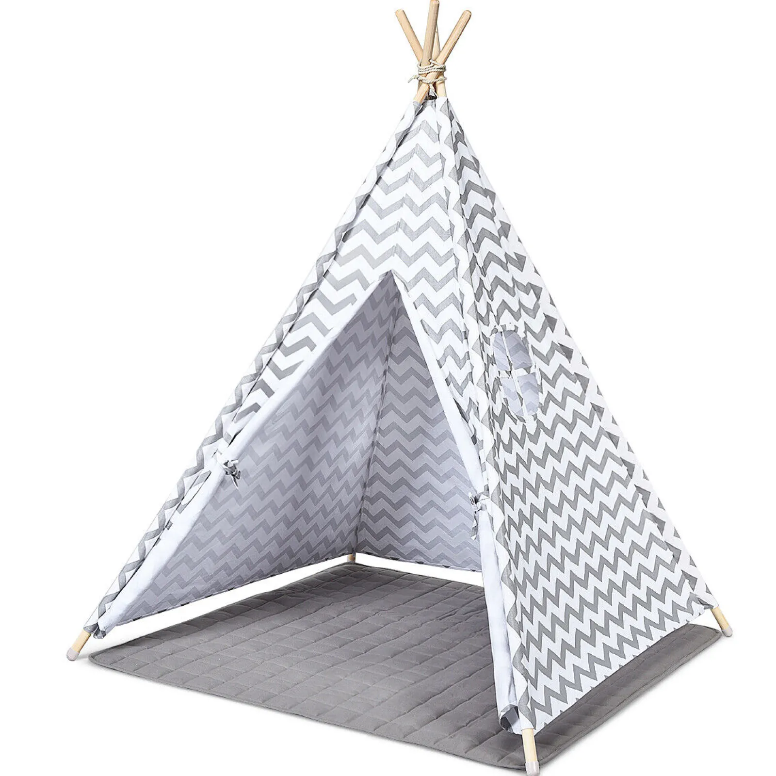 Little Helper Playhouses, Teepees & Dens | Playhouses, Teepees & Dens | Eco-friendly Kids Indian Teepee Tent | Floor Mat | Playhouse | Cotton | White & Grey
