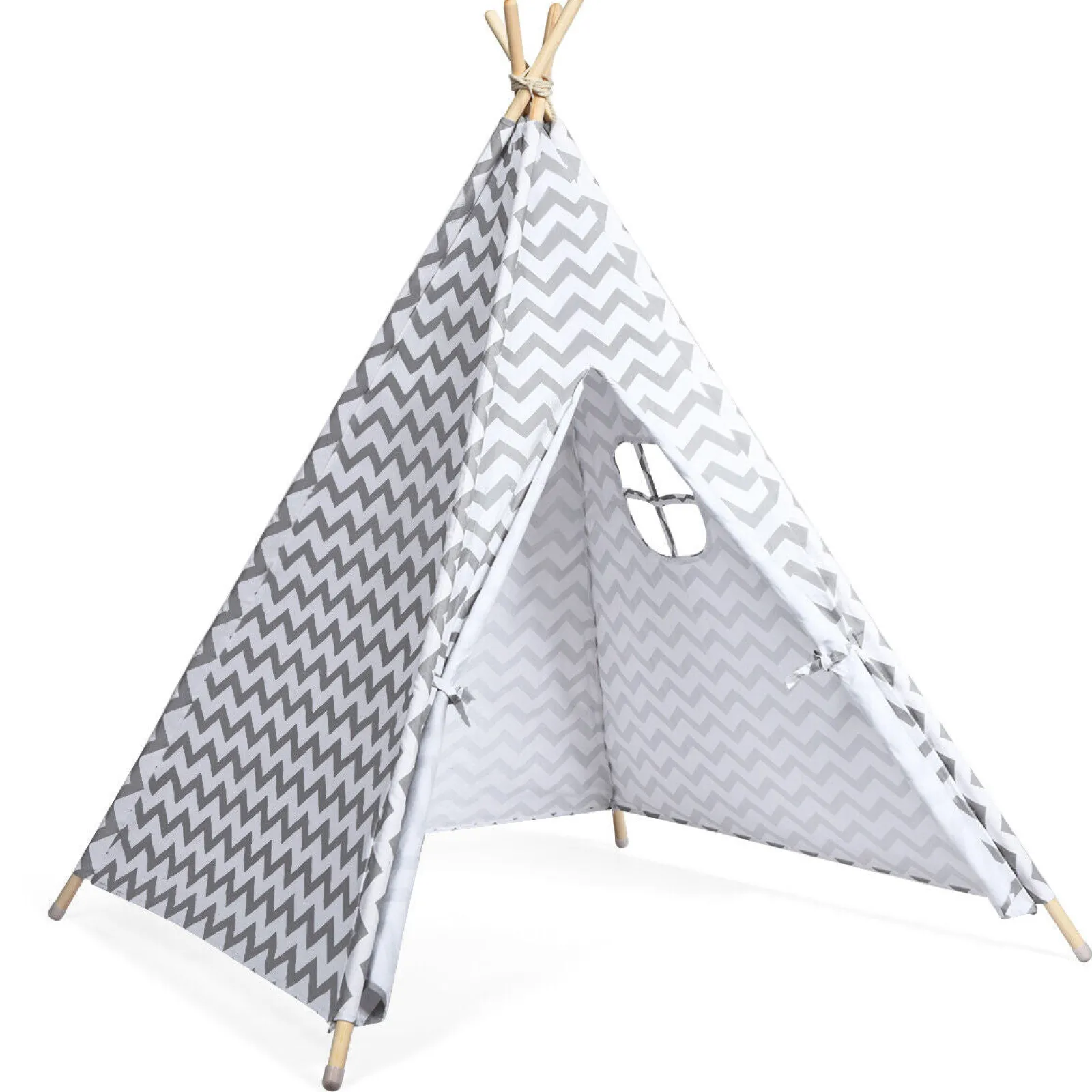 Little Helper Playhouses, Teepees & Dens | Playhouses, Teepees & Dens | Eco-friendly Kids Indian Teepee Tent | Floor Mat | Playhouse | Cotton | White & Grey