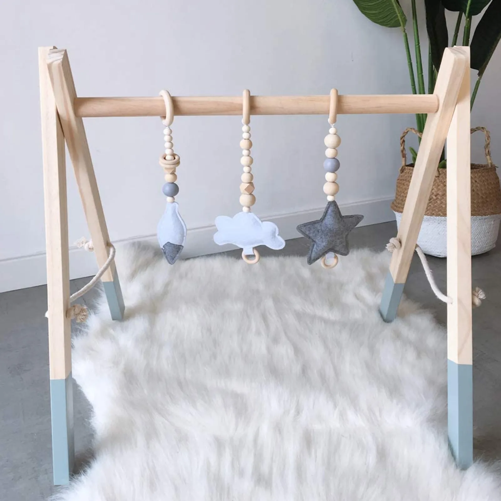 Little Helper Baby Play Gyms & Tummy Time & Activity Centres | Eco-Friendly Montessori 100% Natural Pine Wooden Baby Gym | Foldable | Natural & Grey | 3m+