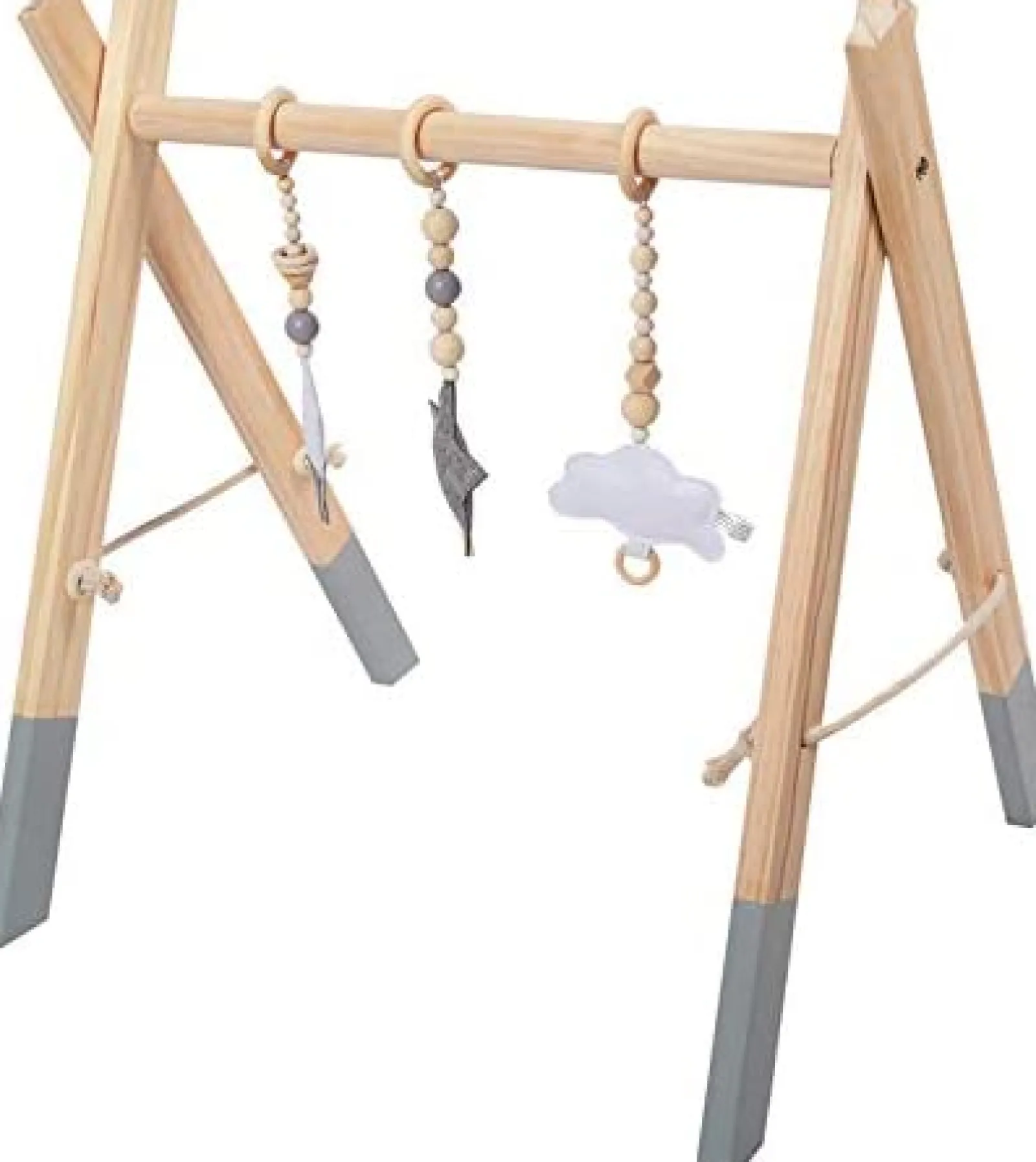 Little Helper Baby Play Gyms & Tummy Time & Activity Centres | Eco-Friendly Montessori 100% Natural Pine Wooden Baby Gym | Foldable | Natural & Grey | 3m+