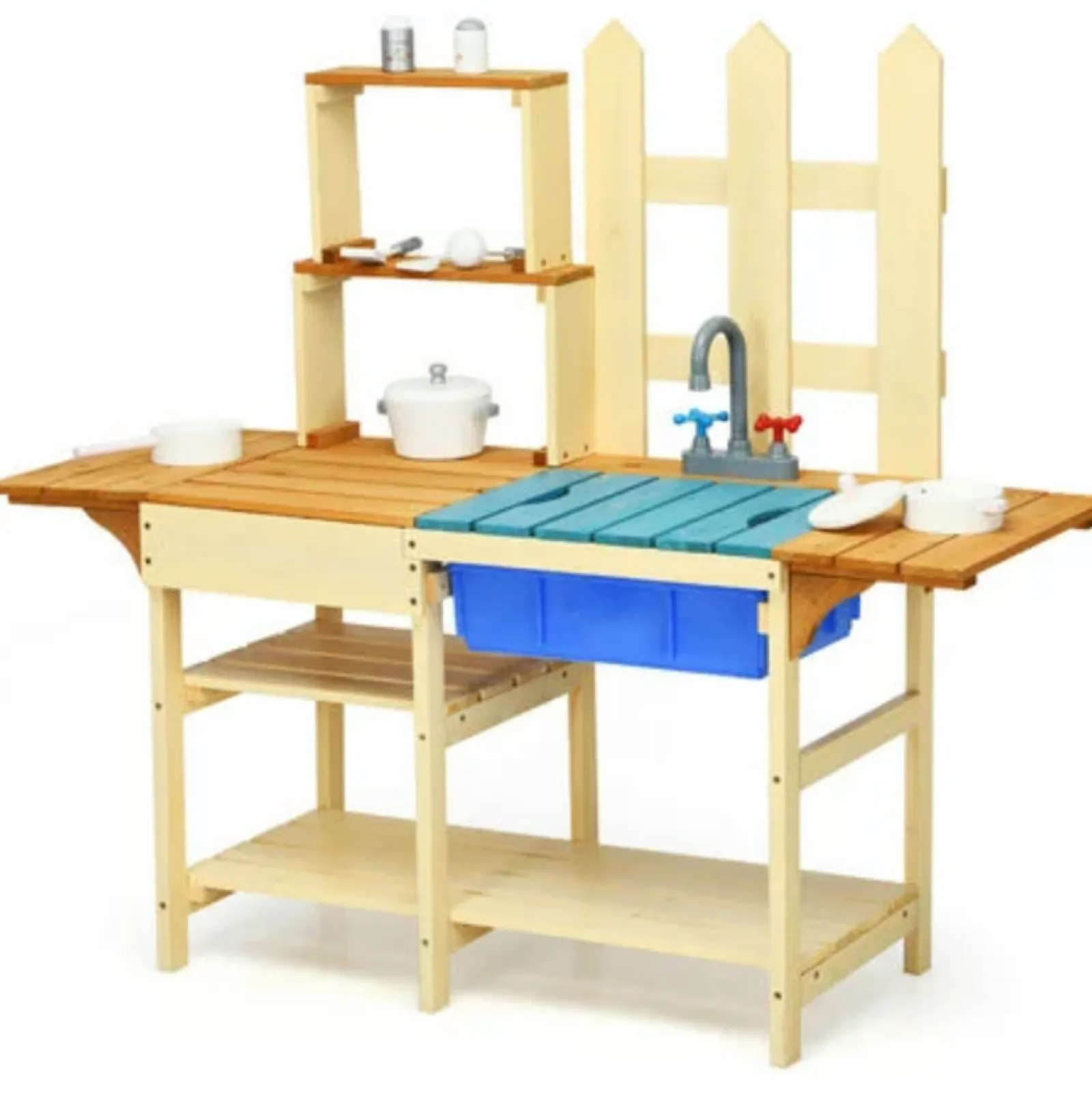 Little Helper Sand & Water Table & Sandpits & Mud Kitchens | Toy Kitchens | Eco-Friendly Montessori Fir Wood Kids Mud Kitchen | Toy Kitchen | Including Accessories | 36m+