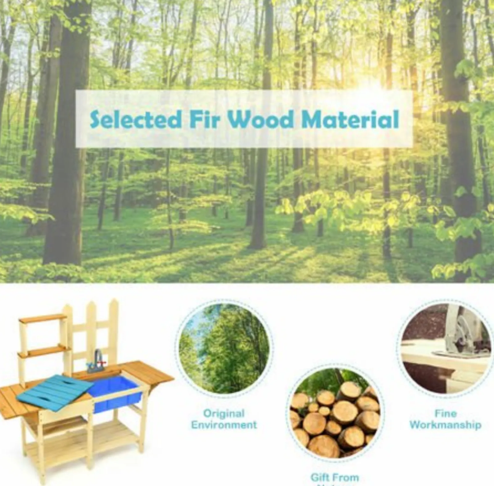 Little Helper Sand & Water Table & Sandpits & Mud Kitchens | Toy Kitchens | Eco-Friendly Montessori Fir Wood Kids Mud Kitchen | Toy Kitchen | Including Accessories | 36m+