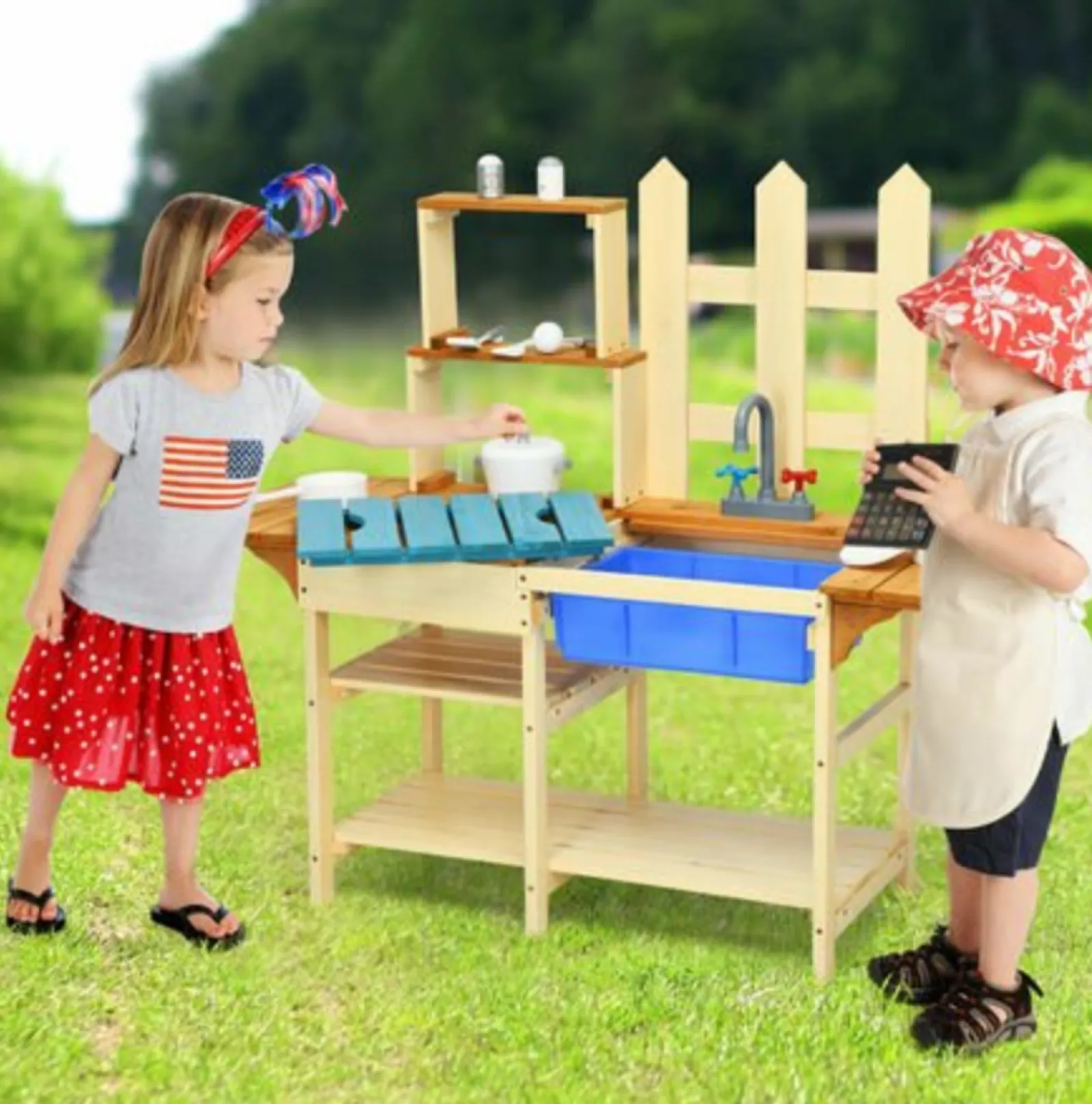 Little Helper Sand & Water Table & Sandpits & Mud Kitchens | Toy Kitchens | Eco-Friendly Montessori Fir Wood Kids Mud Kitchen | Toy Kitchen | Including Accessories | 36m+