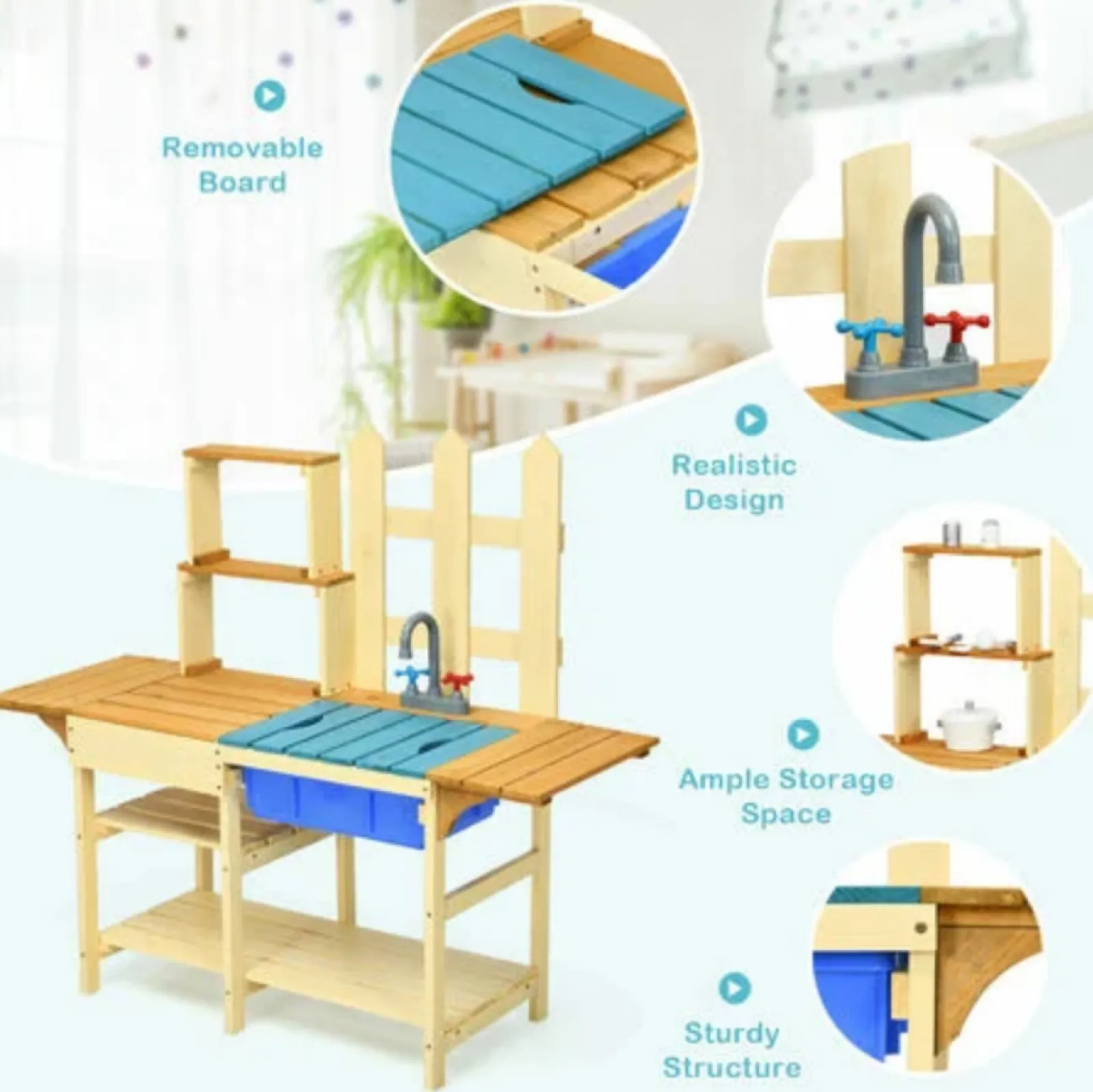 Little Helper Sand & Water Table & Sandpits & Mud Kitchens | Toy Kitchens | Eco-Friendly Montessori Fir Wood Kids Mud Kitchen | Toy Kitchen | Including Accessories | 36m+