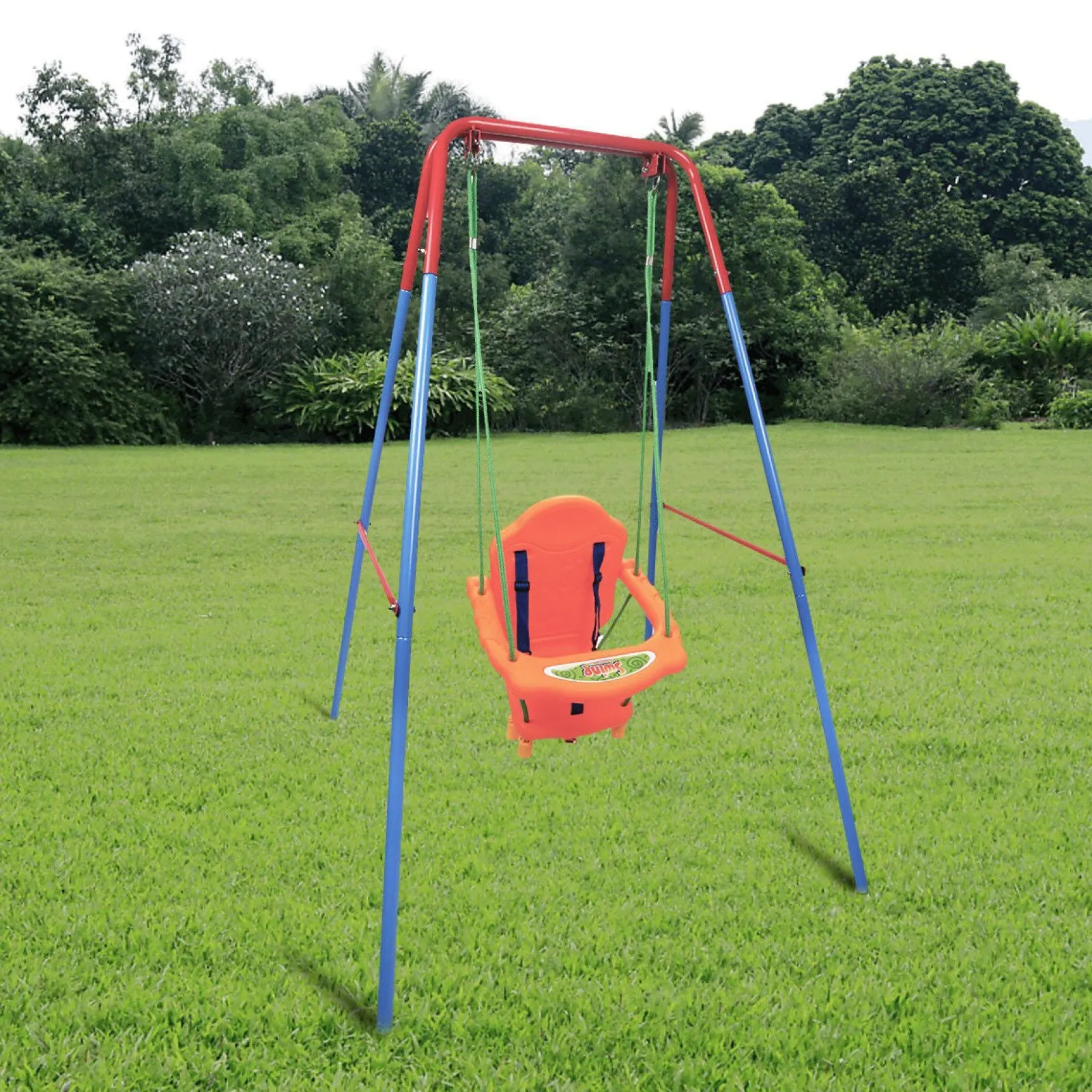 Little Helper Swing & Slide Sets & Garden Play & Trampolines | Eco-Friendly Plastic Garden Folding Outdoor Baby Swing With Baby Seat | Multicoloured | 12m - 3 years