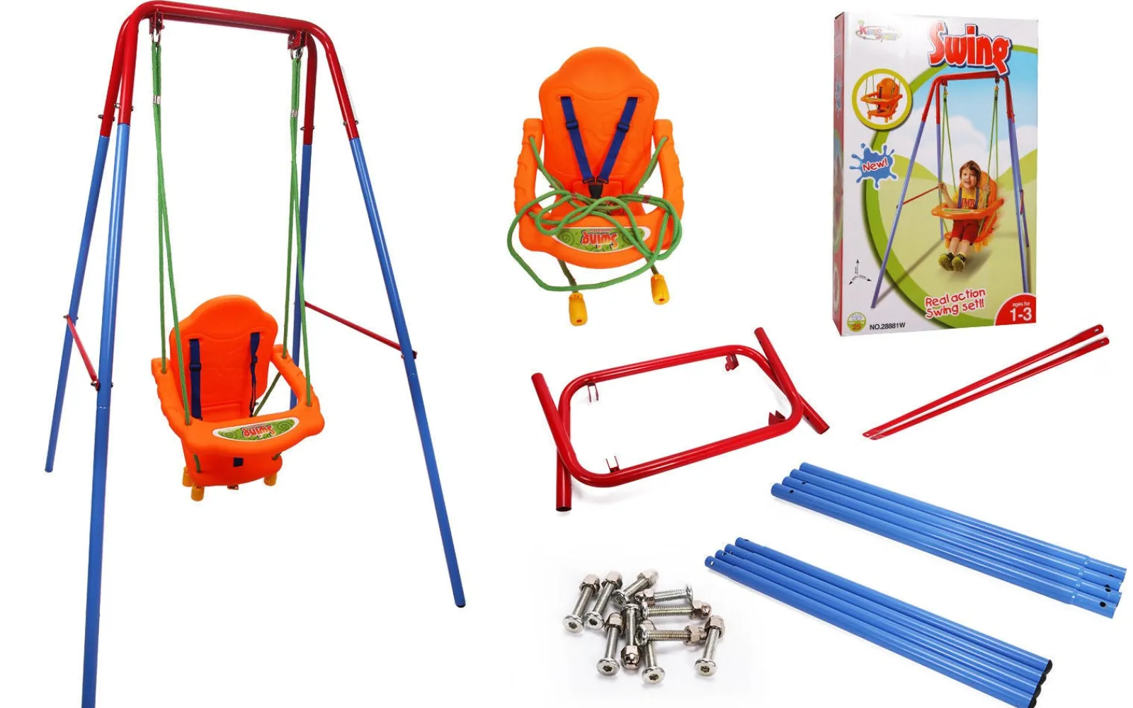 Little Helper Swing & Slide Sets & Garden Play & Trampolines | Eco-Friendly Plastic Garden Folding Outdoor Baby Swing With Baby Seat | Multicoloured | 12m - 3 years