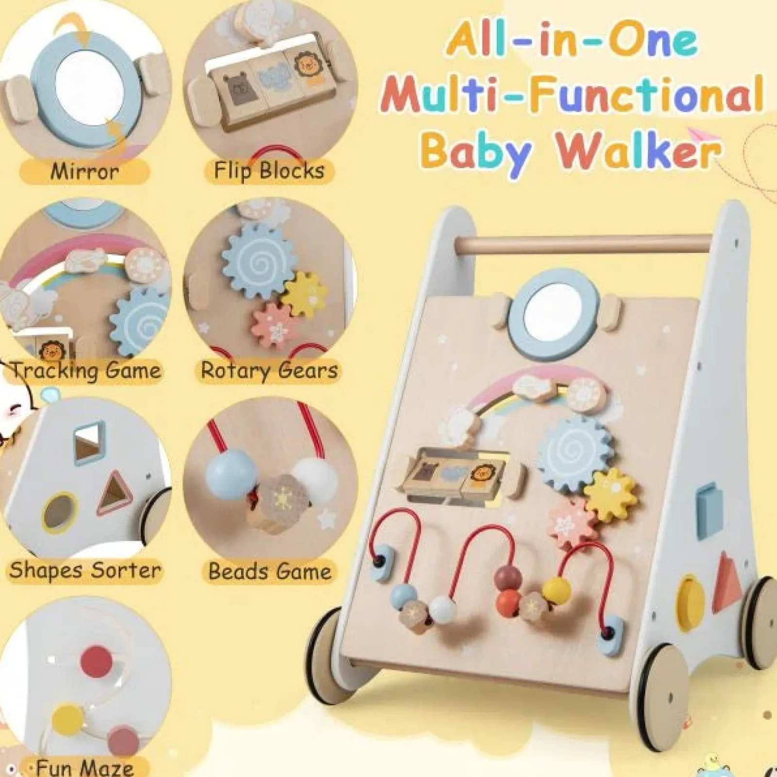Little Helper Wooden Toys & Educational Toys | Ergonomic | Posture Promoting Sit-to-Stand Wooden Baby Walker | Multiple Built-in Toy Activities | 12m+