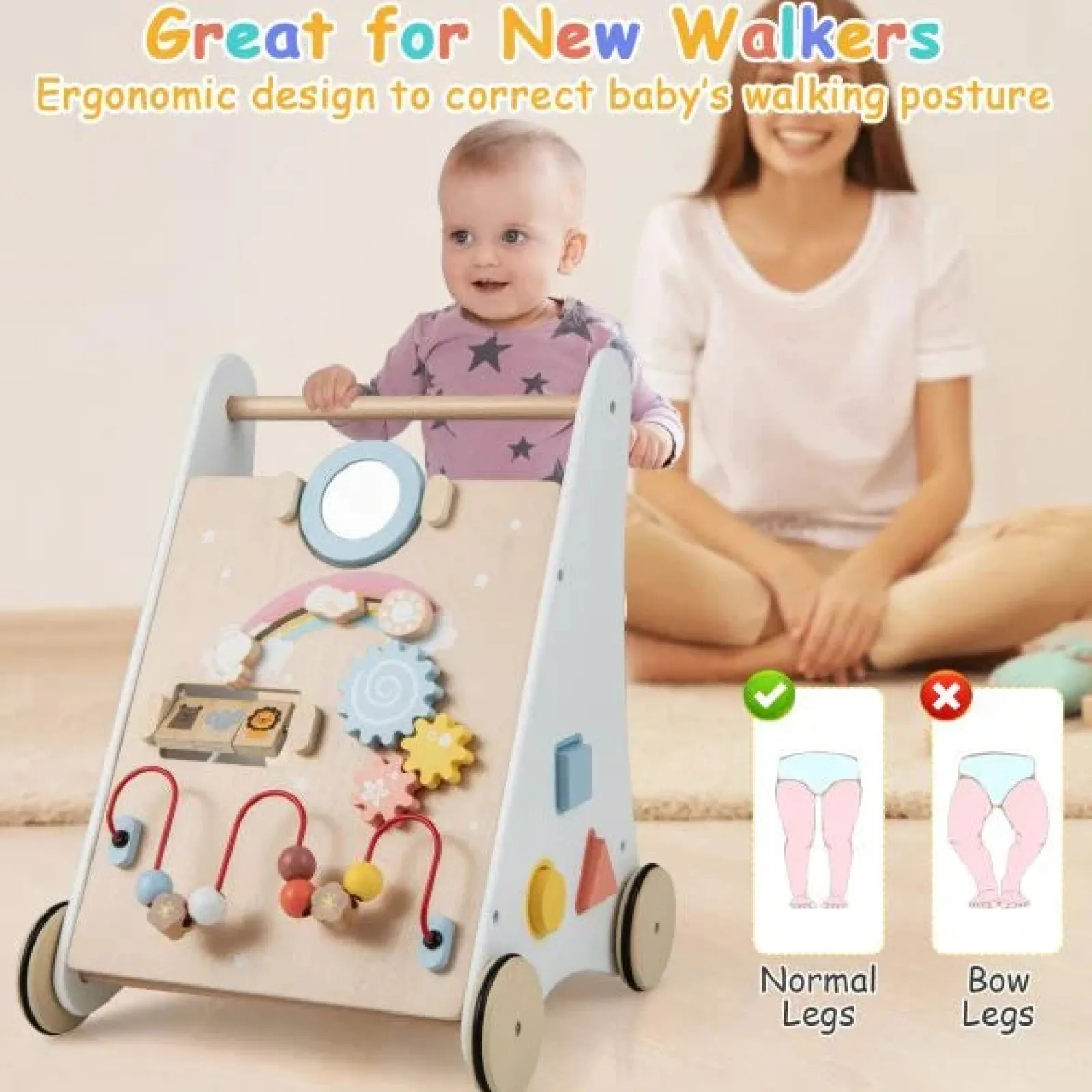 Little Helper Wooden Toys & Educational Toys | Ergonomic | Posture Promoting Sit-to-Stand Wooden Baby Walker | Multiple Built-in Toy Activities | 12m+