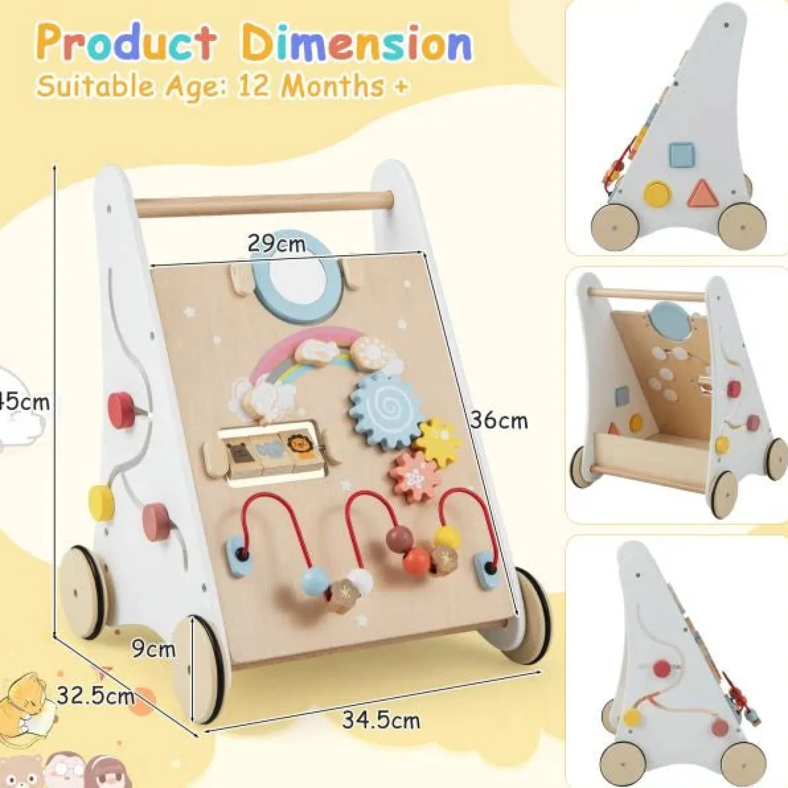 Little Helper Wooden Toys & Educational Toys | Ergonomic | Posture Promoting Sit-to-Stand Wooden Baby Walker | Multiple Built-in Toy Activities | 12m+