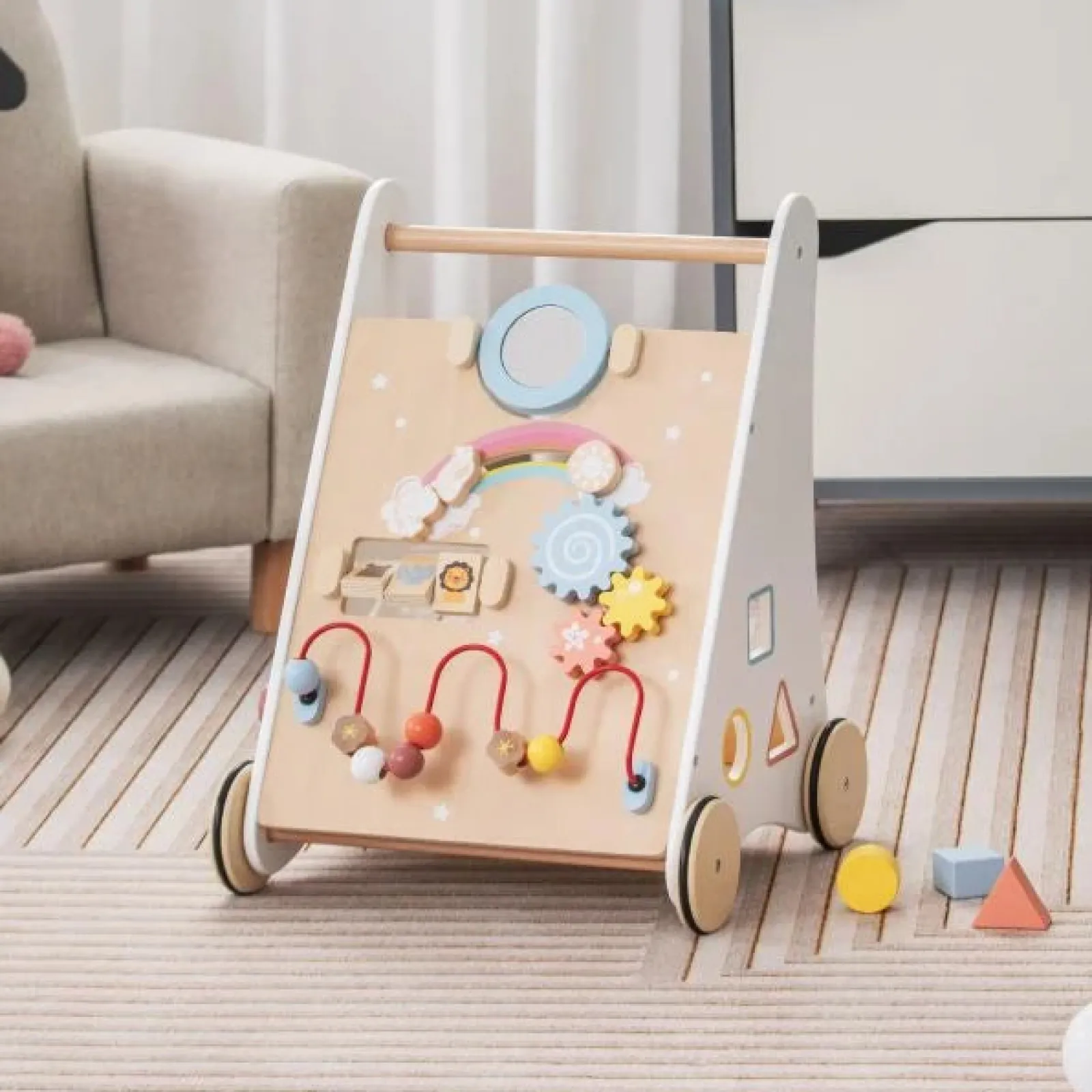 Little Helper Wooden Toys & Educational Toys | Ergonomic | Posture Promoting Sit-to-Stand Wooden Baby Walker | Multiple Built-in Toy Activities | 12m+