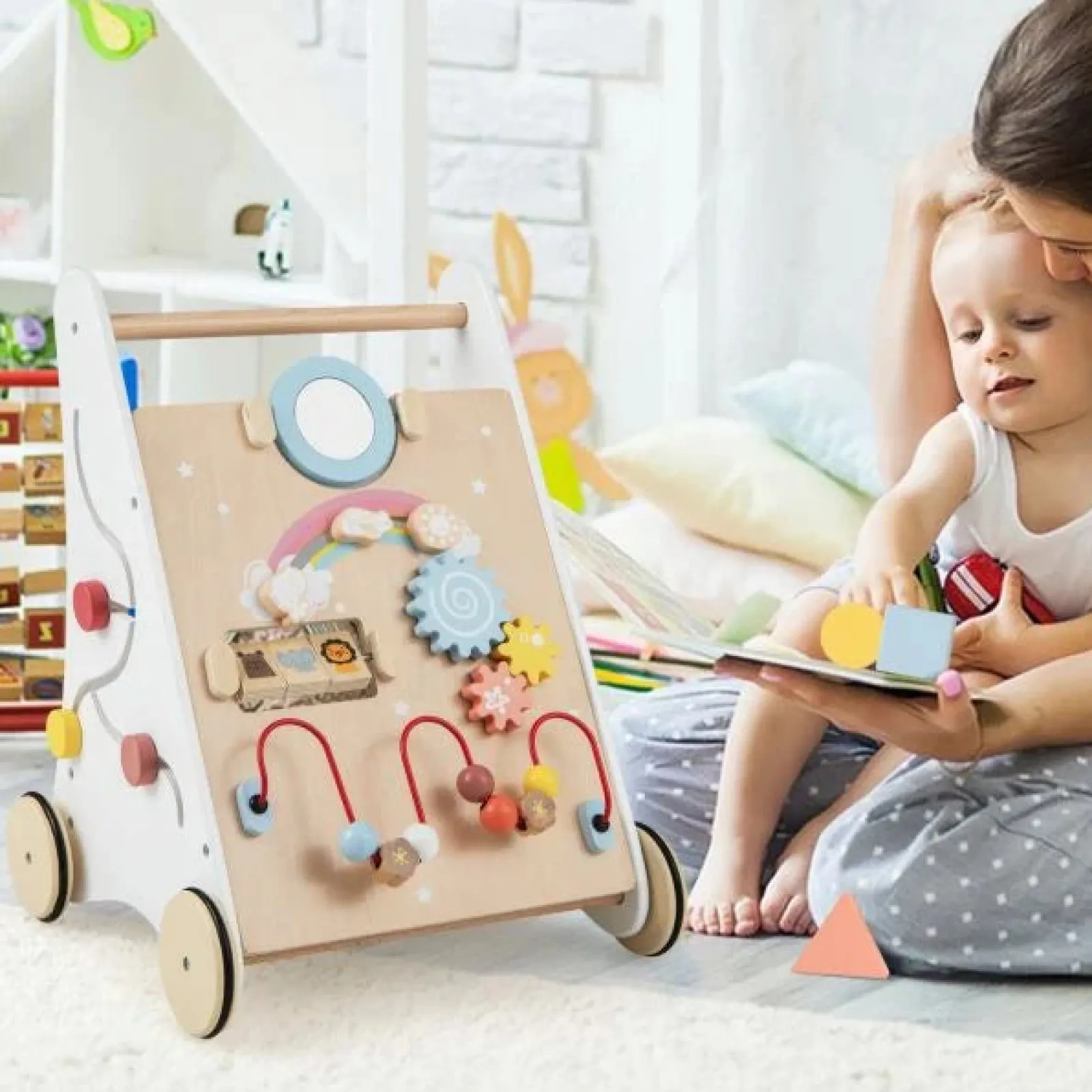 Little Helper Wooden Toys & Educational Toys | Ergonomic | Posture Promoting Sit-to-Stand Wooden Baby Walker | Multiple Built-in Toy Activities | 12m+