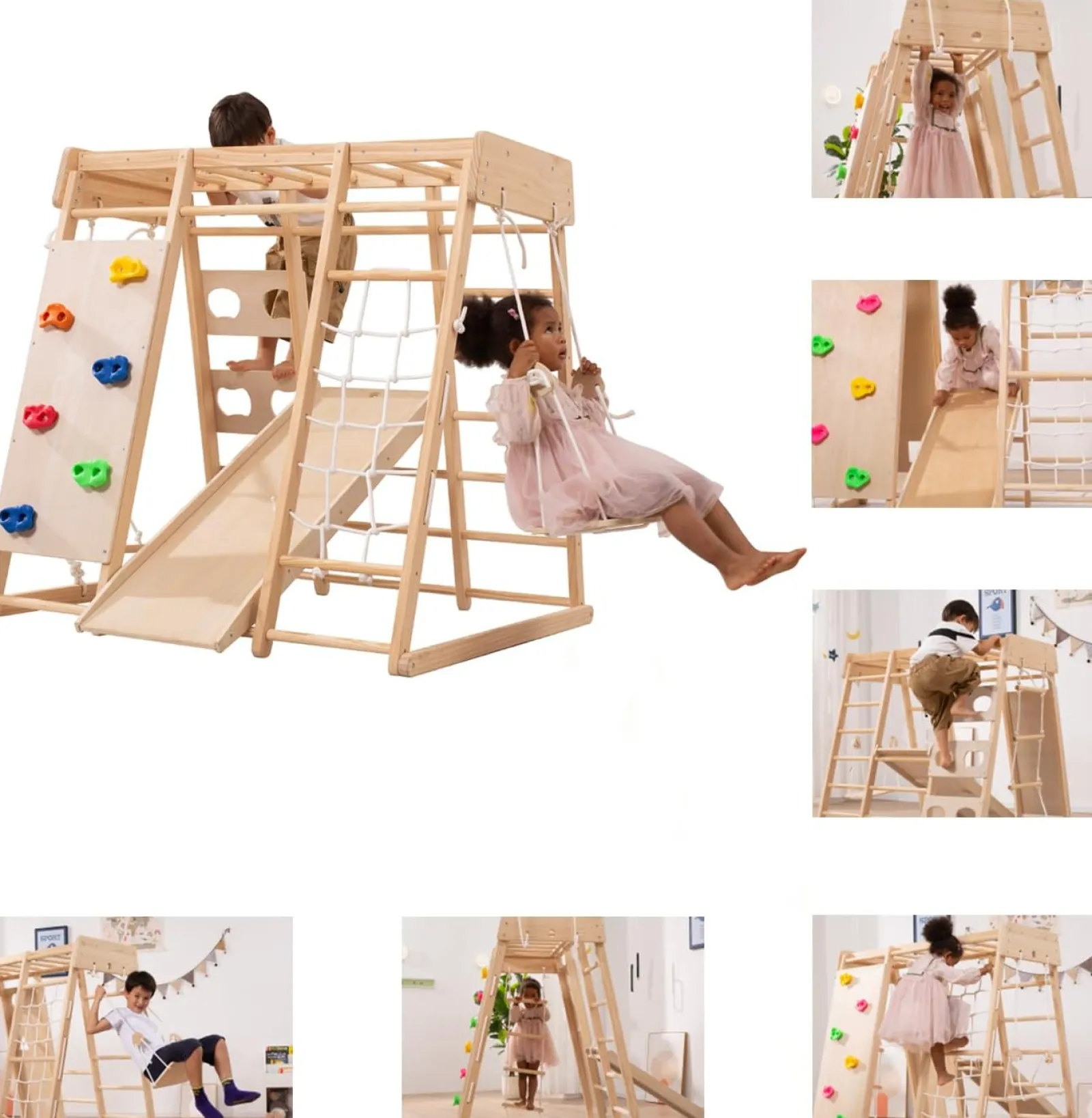 Little Helper Swing & Slide Sets & Garden Play & Trampolines | Kids Climbing Frames & Activity Toys | Ergonomic Design Pikler 8-in-1 Indoor Eco Wood Toddler Jungle Gym | Climbing Wall | Slide | 24m+