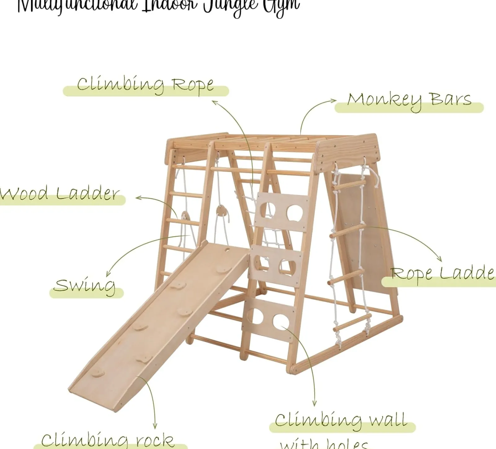Little Helper Swing & Slide Sets & Garden Play & Trampolines | Kids Climbing Frames & Activity Toys | Ergonomic Design Pikler 8-in-1 Indoor Eco Wood Toddler Jungle Gym | Climbing Wall | Slide | 24m+