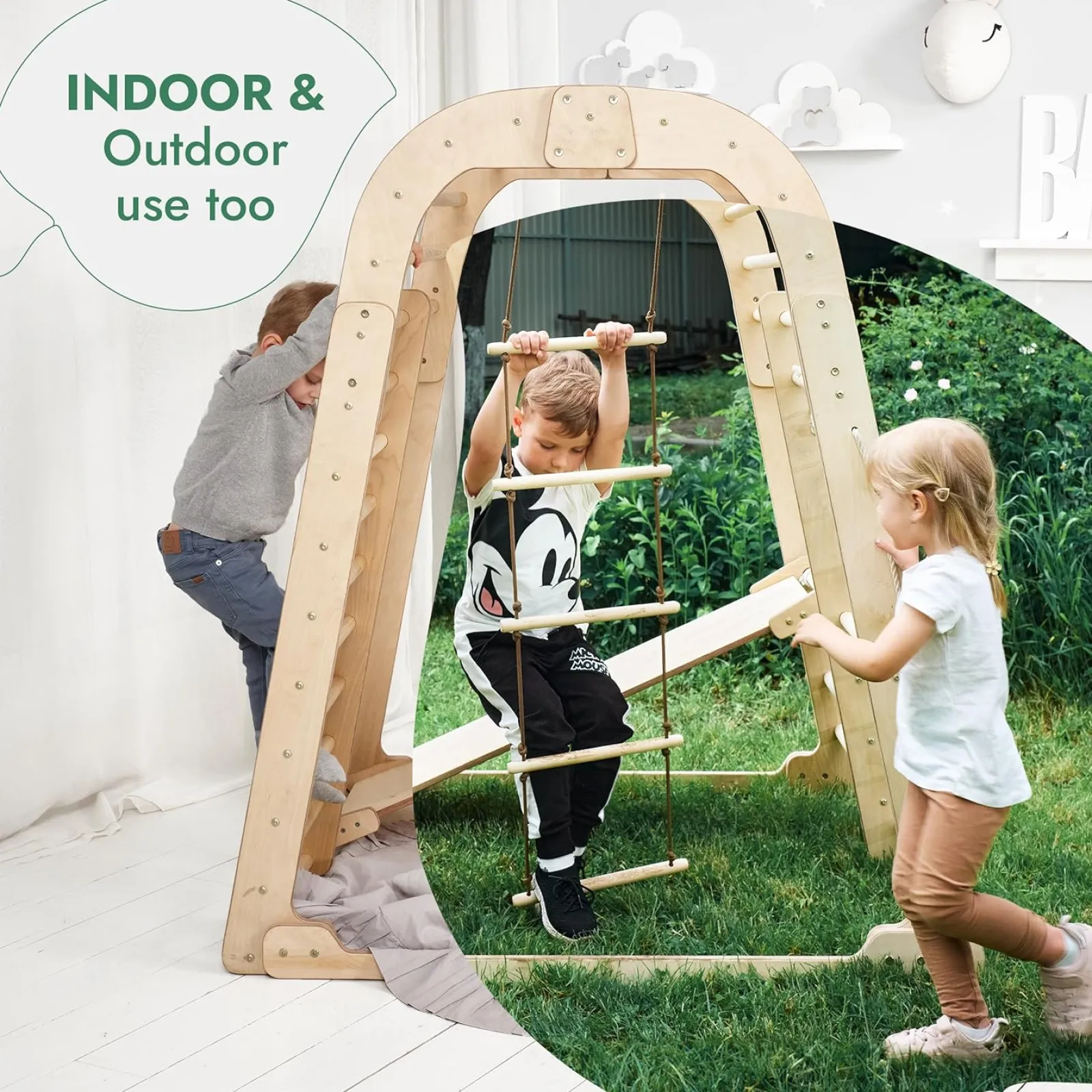 Little Helper Swing & Slide Sets & Garden Play & Trampolines | Kids Climbing Frames & Activity Toys | Ergonomic Pikler 6-in-1 Indoor & Outdoor Eco Wood Toddler Jungle Gym | Climbing Wall | Slide | 36m+