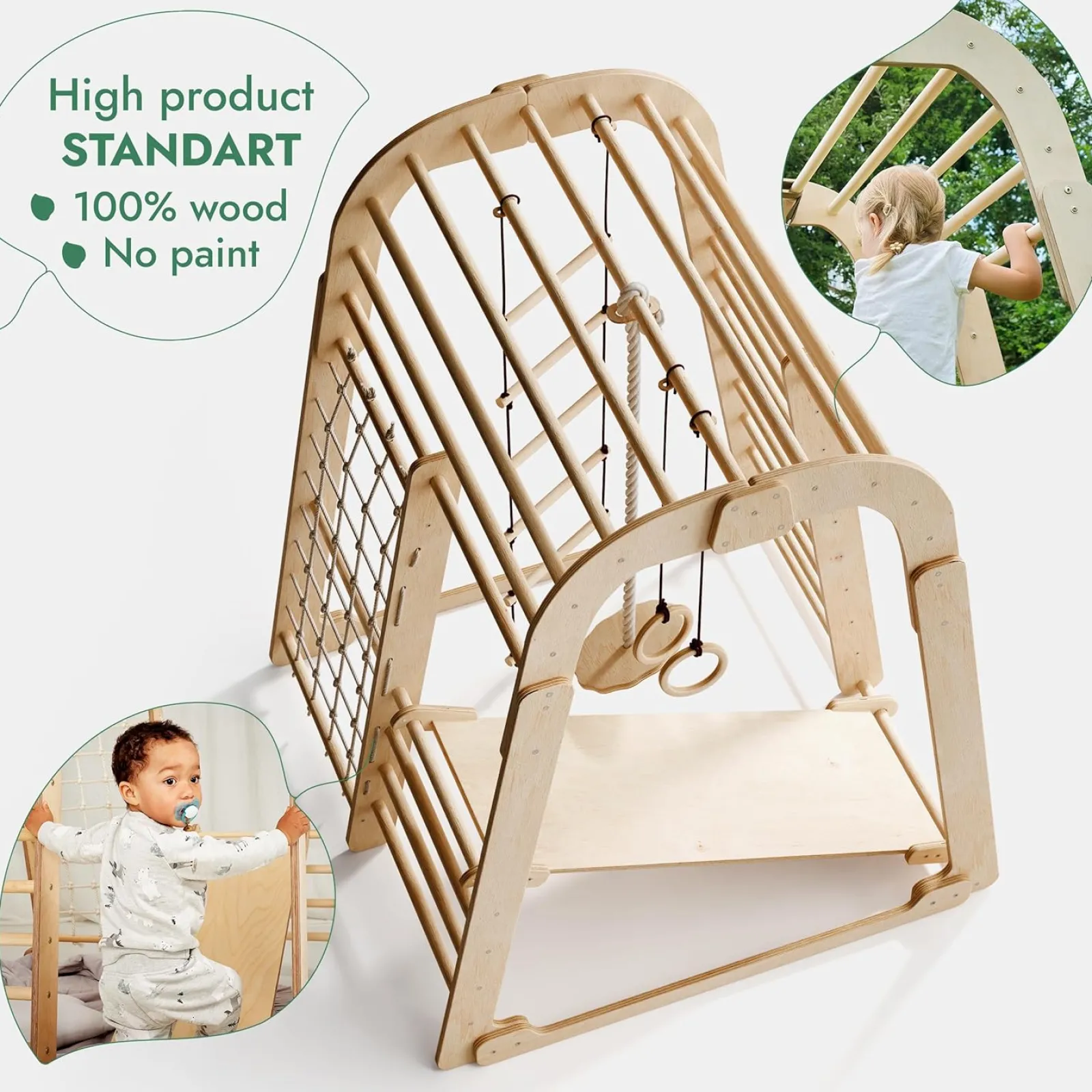 Little Helper Swing & Slide Sets & Garden Play & Trampolines | Kids Climbing Frames & Activity Toys | Ergonomic Pikler 6-in-1 Indoor & Outdoor Eco Wood Toddler Jungle Gym | Climbing Wall | Slide | 36m+